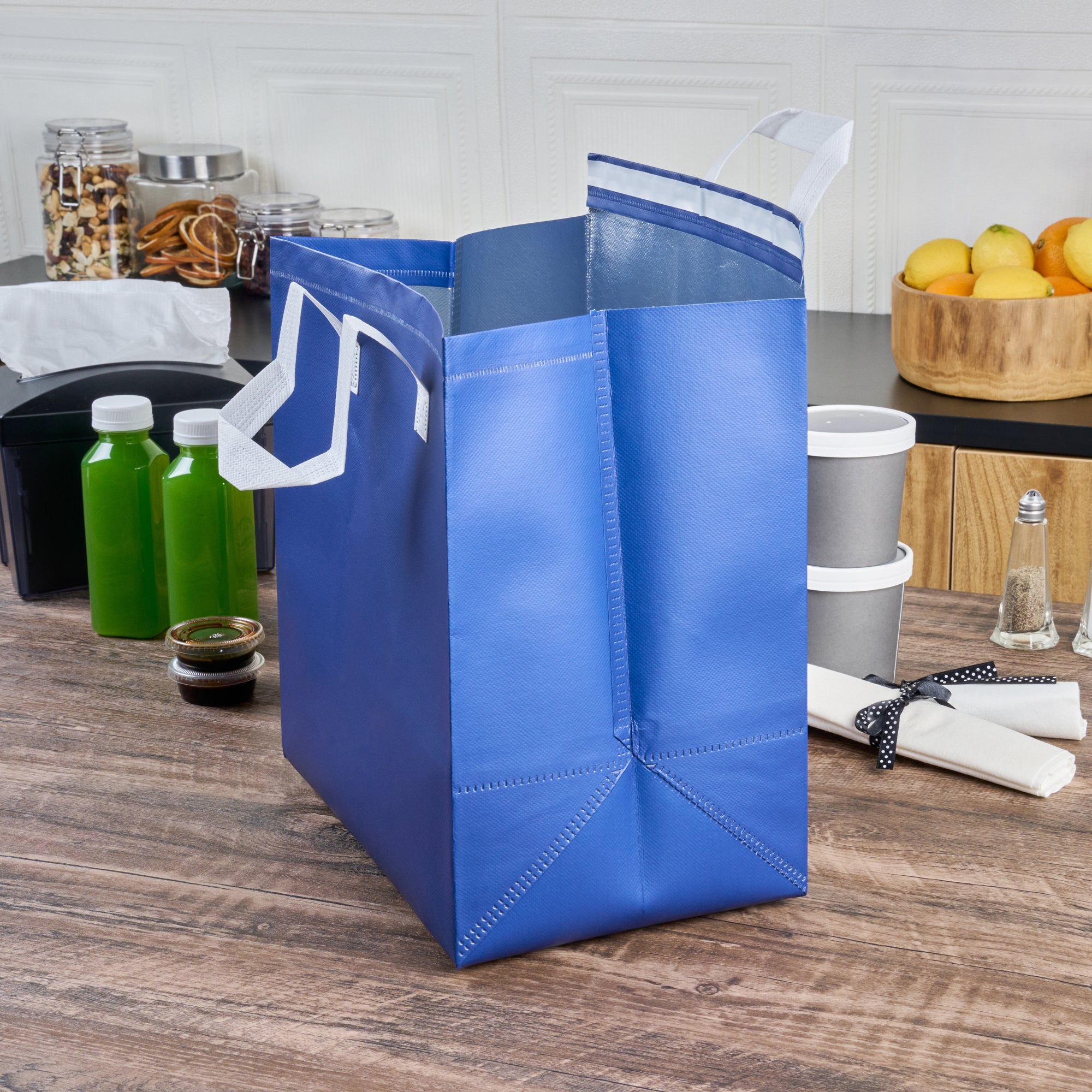 Blue Insulated Takeout Bags with Tamper-Evident Seal | 11.75