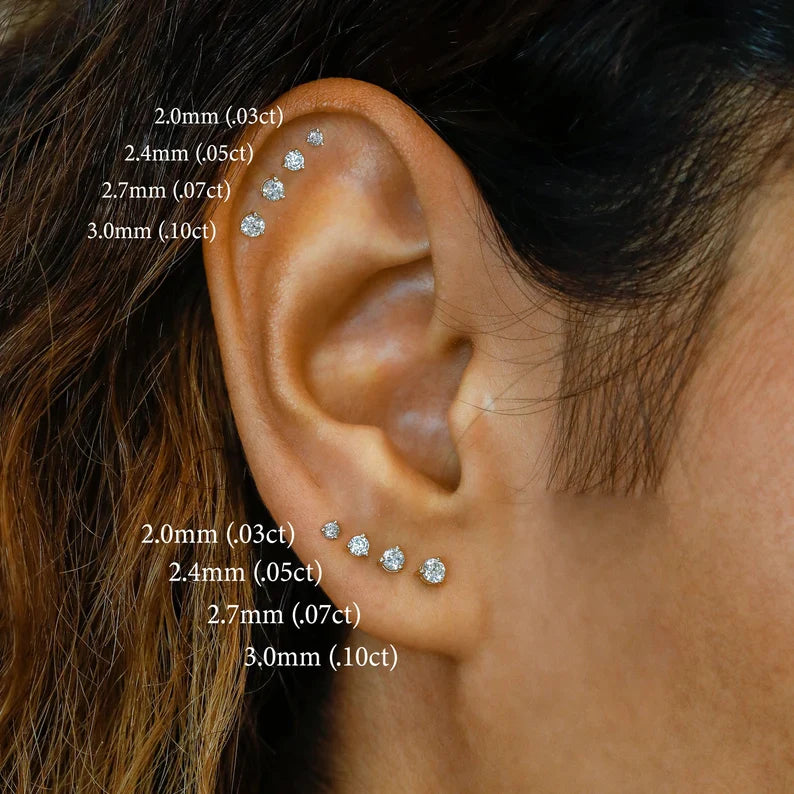 Minimalist Small Three Prong Stud Earrings - Single Low Profile Earring (Half Pair) SE017H - Perfect for Everyday Wear, Work & Special Occasions