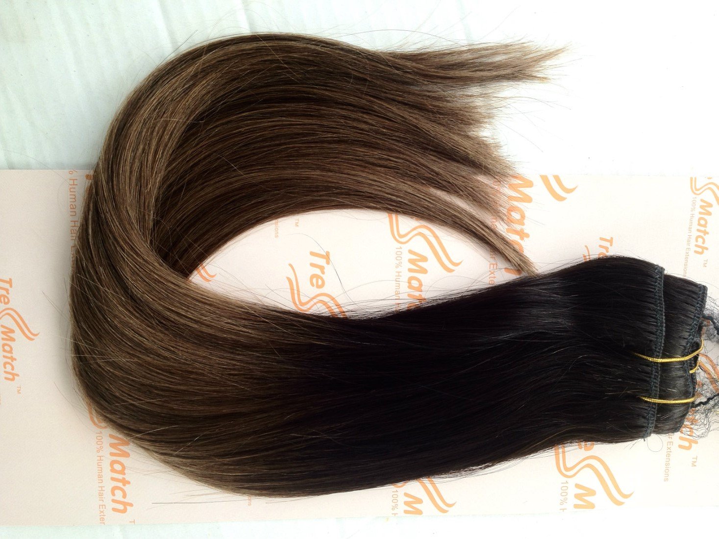 Tressmatch® 20-22 Inch Clip-in Remy Human Hair Extensions - Ombre Dip Dye from Off Black to Chestnut Brown - 10-Piece Full Head Volume Set (5.7oz/160g) for Thick Hair - Perfect for Daily Styling, Parties & Special Occasions
