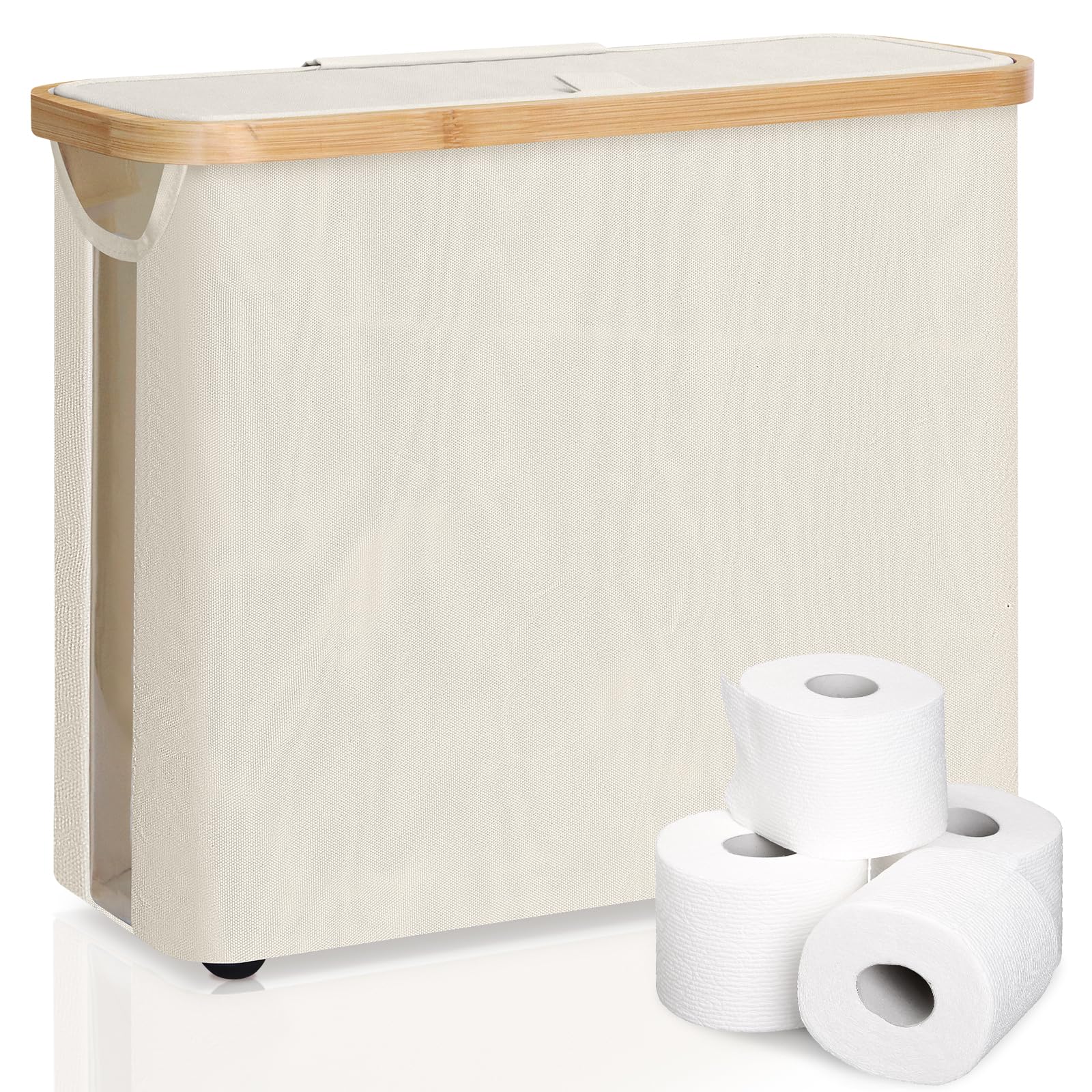 Foldable Toilet Paper Storage Basket with Lid & Handle - Holds 12 Rolls, Waterproof Standing Toilet Paper Holder for Bathroom, RV, Closet - Space-Saving Bathroom Organizer & Tissue Storage Bin for Home, Office, and Travel Use