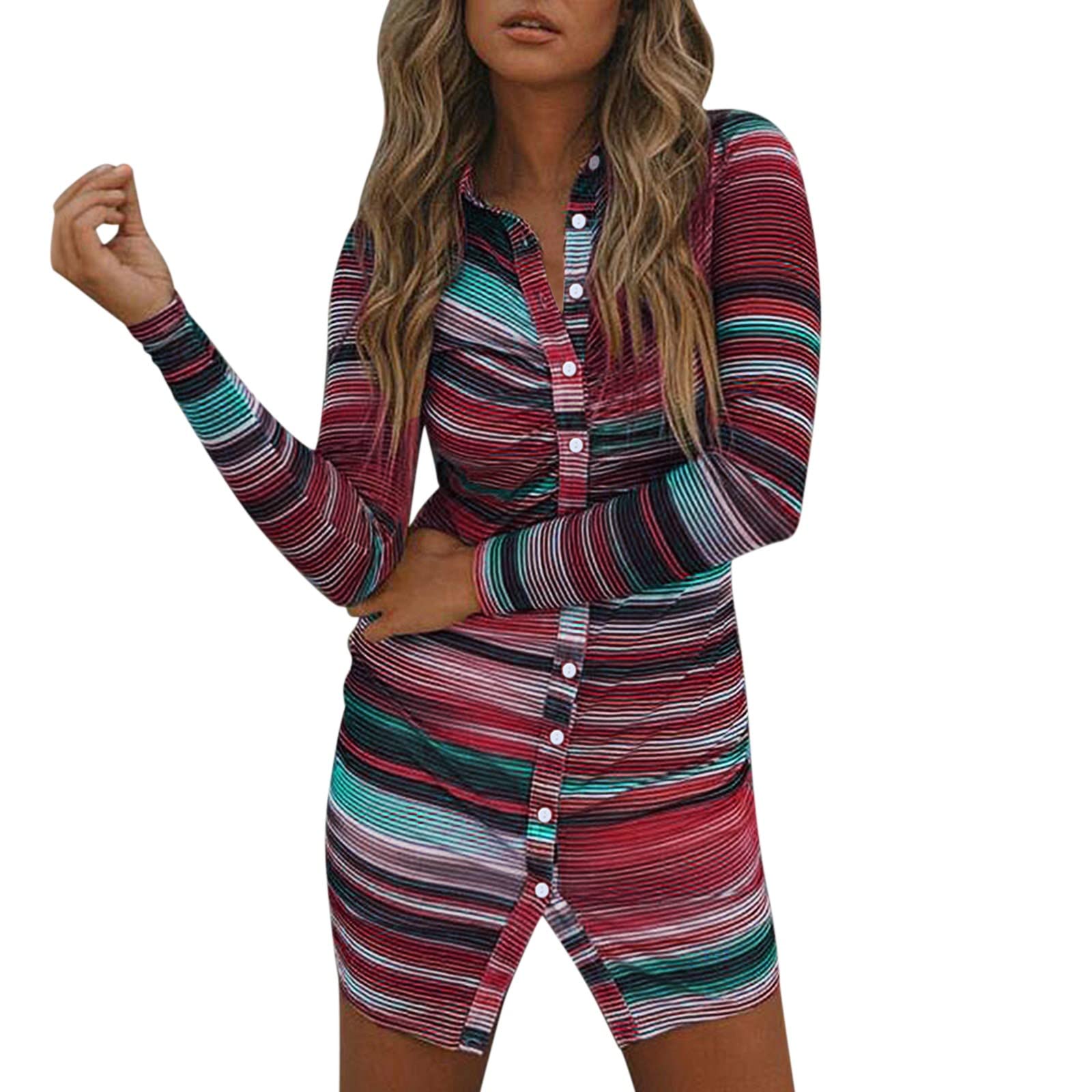Women's Printed Long-Sleeve Cardigan Button Dress - Sexy Slim Fit Maxi Dress for Women | Perfect for Office, Date Night & Special Occasions