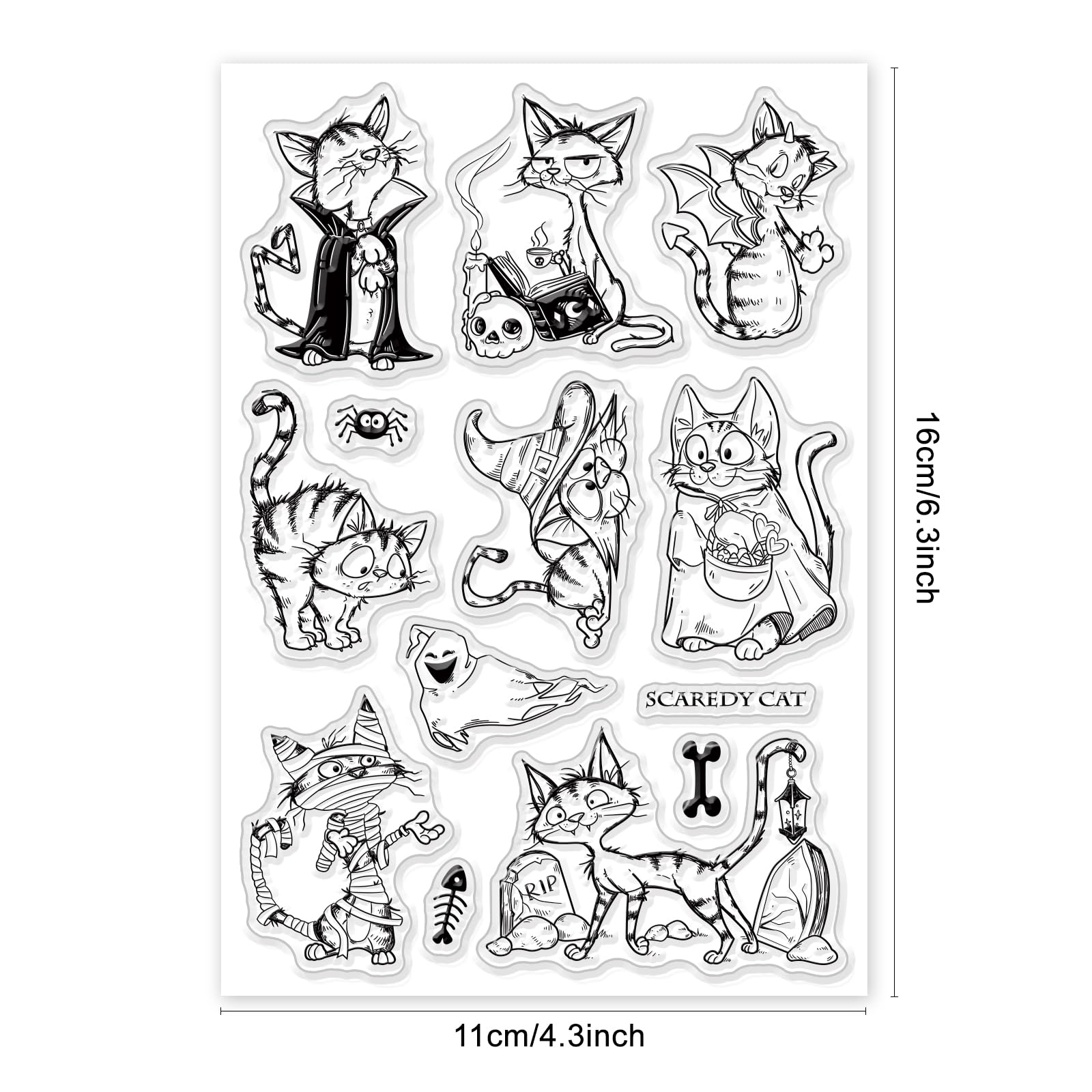 INFUNLY Halloween Cat Clear Stamp - Black Cat Silicone Rubber Stamp for Card Making, DIY Scrapbooking, Photo Albums & Embossing | Perfect for Halloween Crafts, DIY Journals & Spooky Decorations