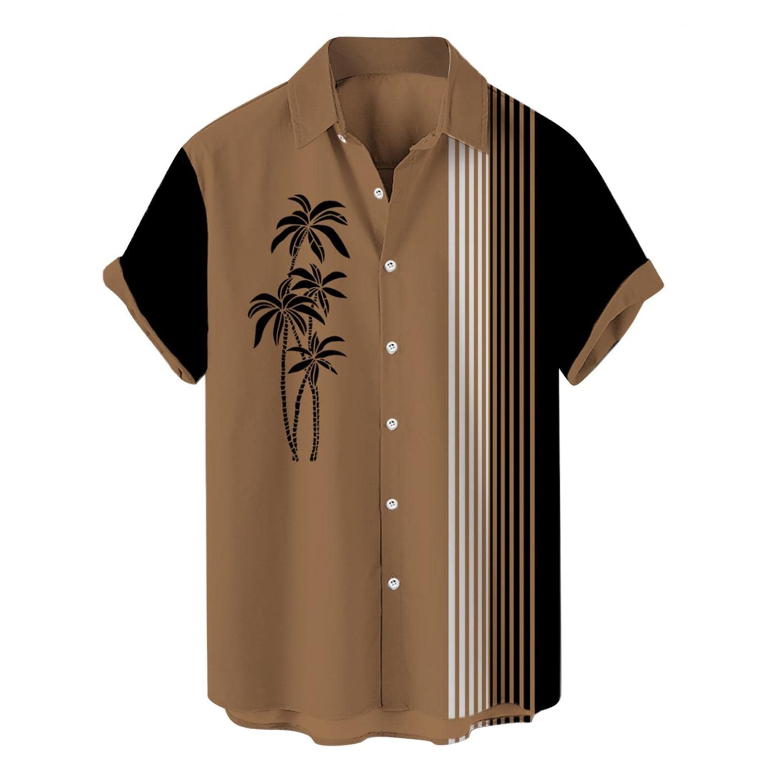 Vintage Hawaiian Coconut Tree Print Men's Shirt - Short Sleeve Button Down with Chest Pocket | Casual Beachwear & Summer Bowling Shirt for Tropical Vacation, Luau Party & Outdoor Activities