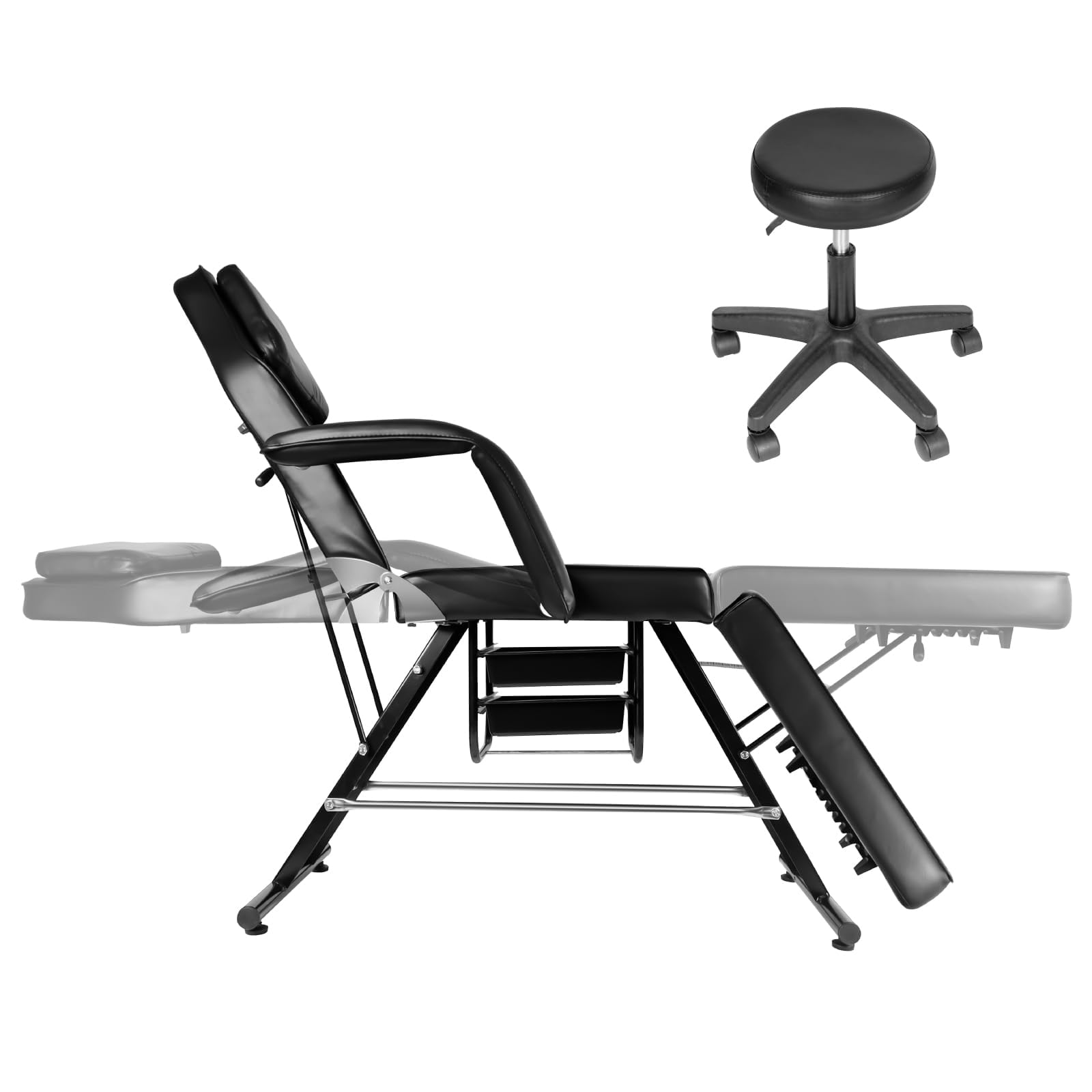 Professional 3-Section Salon Massage Bed & Tattoo Chair with Hydraulic Stool - Adjustable Spa Bed with Removable Headrest for Beauty, Barber & Tattoo Studios - Perfect for Client Comfort in Massage, Facial & Body Art Sessions (Black)