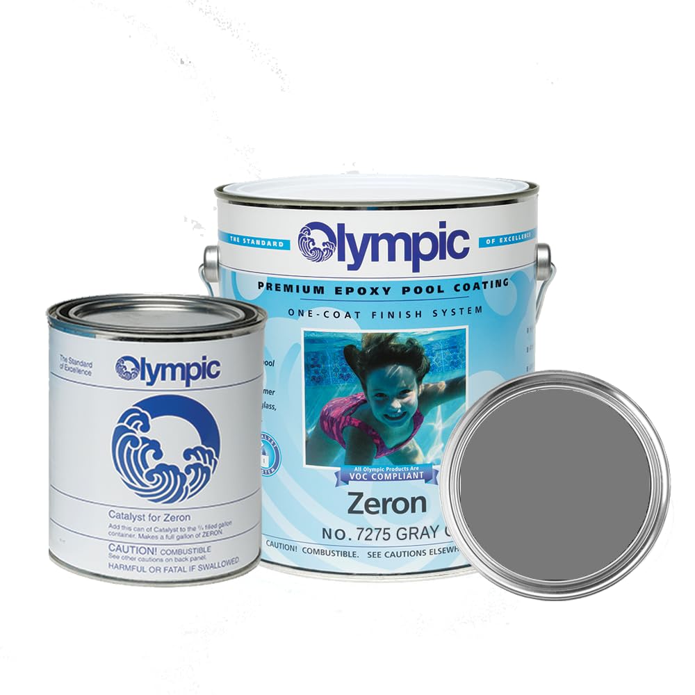 Zeron Gray Oasis Olympic Pool Paint - 1 Gallon Two-Part Epoxy Swimming Pool Paint - One-Coat Coverage for Plaster, Fiberglass, Steel & Aluminum Pools - Ideal for Residential & Commercial Pool Renovations
