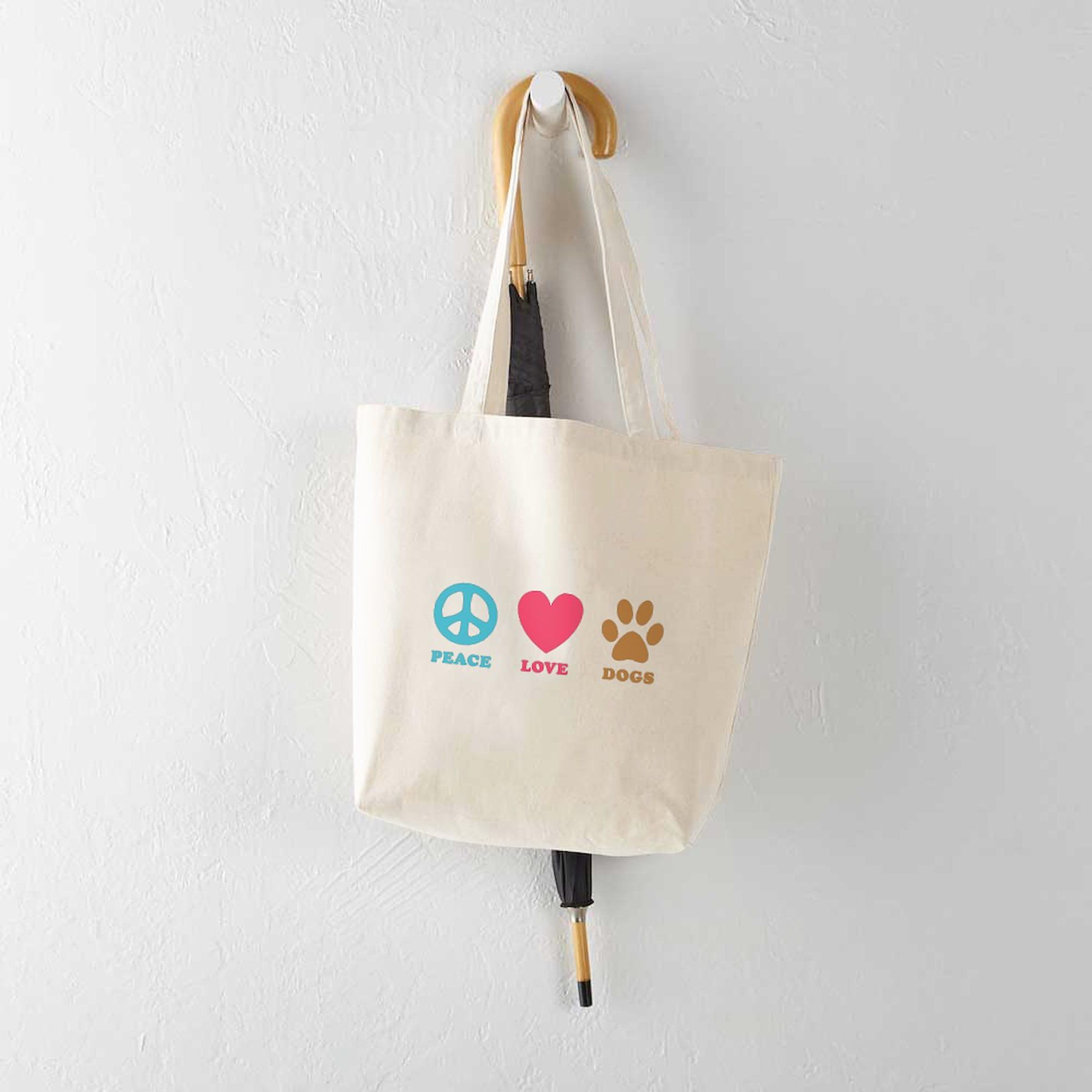 Peace Love Dogs Tote Bag - Eco-Friendly Natural Canvas Reusable Shopping Bag for Groceries, Beach & Daily Use | CafePress