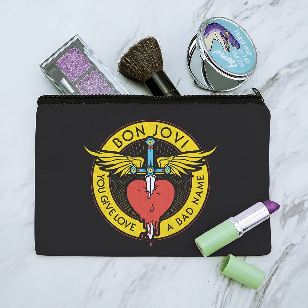 Bon Jovi You Give Love a Bad Name Makeup Bag - Waterproof Cosmetic Organizer Pouch for Travel & Daily Use | Rock Band Themed Toiletry Case