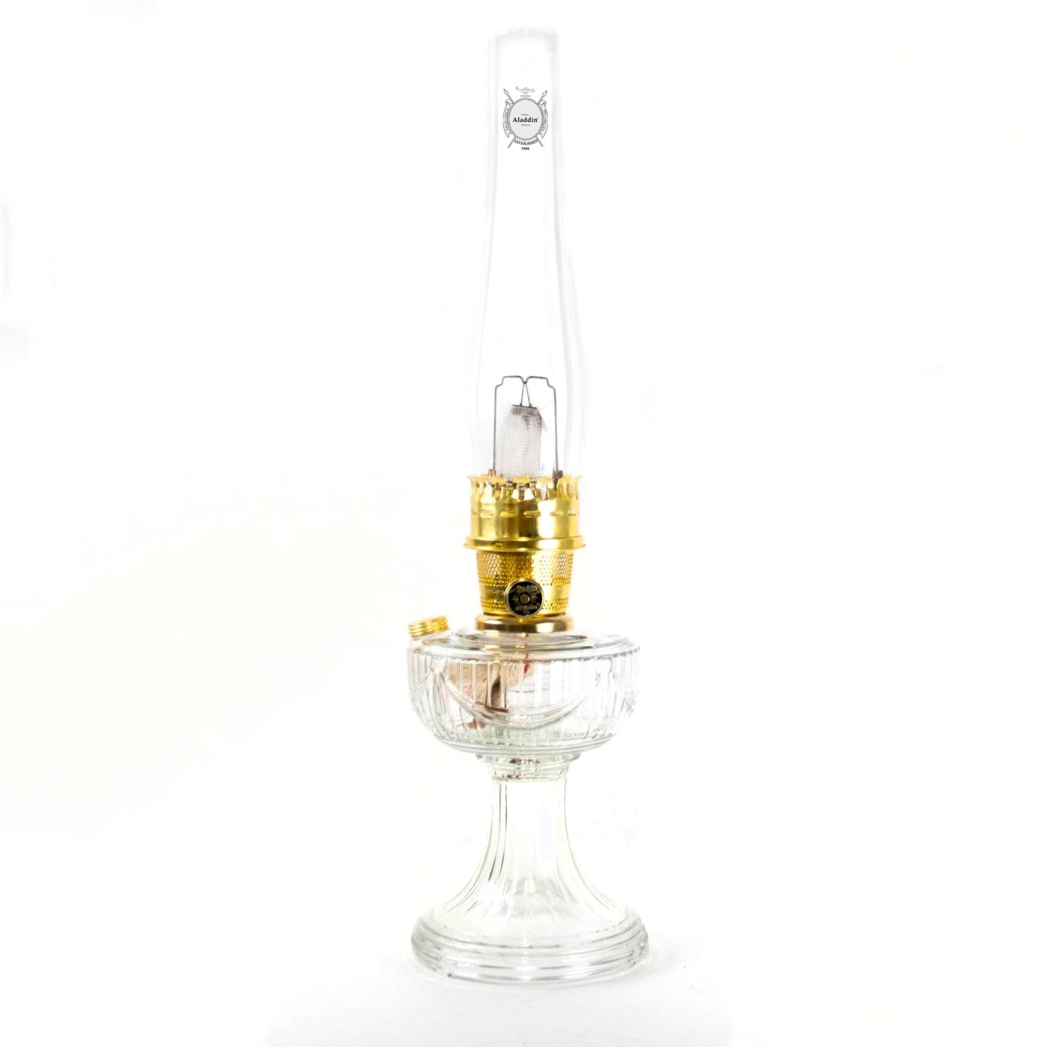 Aladdin Lincoln Drape Oil Lamp - Classic Indoor Brass Trim Glass Kerosene Lamp with Bright White Light | Vintage Home Decor, Emergency Lighting, Cottage & Farmhouse Ambience