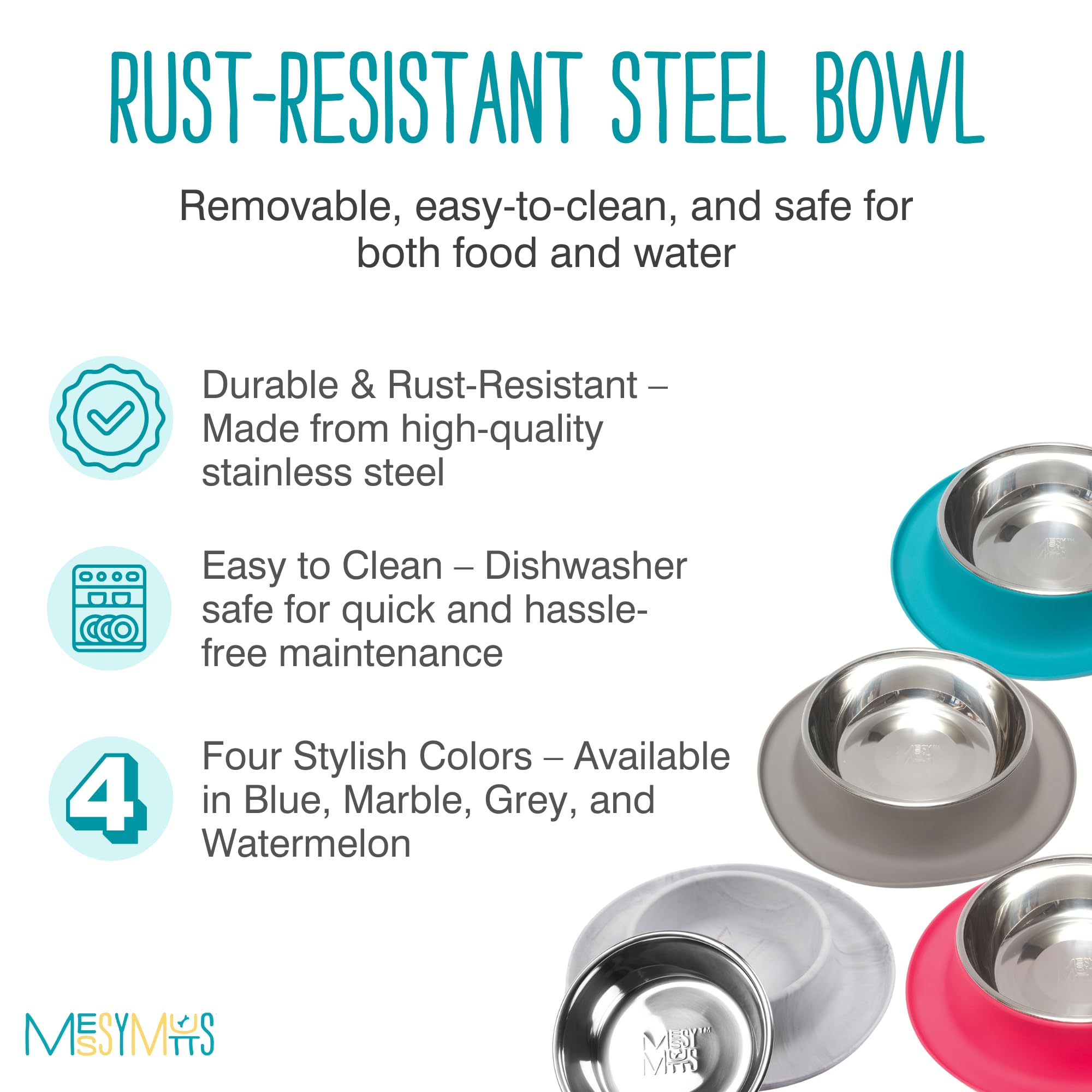 Messy Mutts Single Silicone Feeder with Non-Skid Stainless Steel Bowl - 1.5 Cup Pet Food Dish for Dogs & All Pets | Medium Size Marble Design | Perfect for Messy Eaters & Travel Use