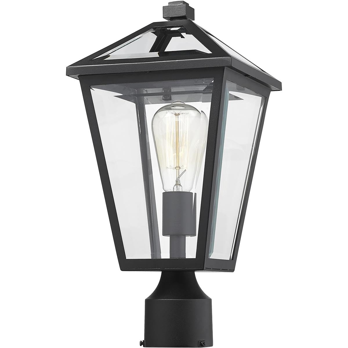 Z-Lite 579PHMR-BK 1-Light Outdoor Post Mount Fixture - Black with Clear Beveled Glass - Perfect for Porch, Garden, and Pathway Lighting