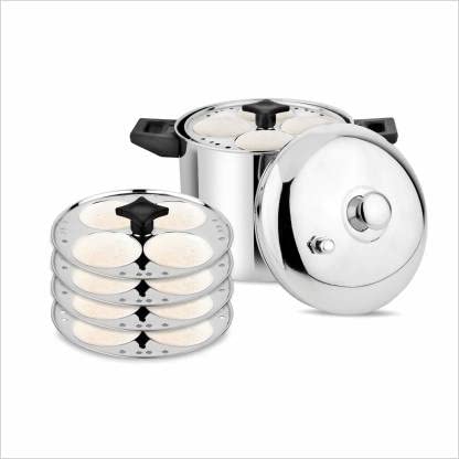 Stainless Steel Idli Maker with 4 Plates & Lid - 16 Idli Capacity - Induction & Gas Stove Compatible - Perfect for Indian Breakfast & South Asian Cooking at Home
