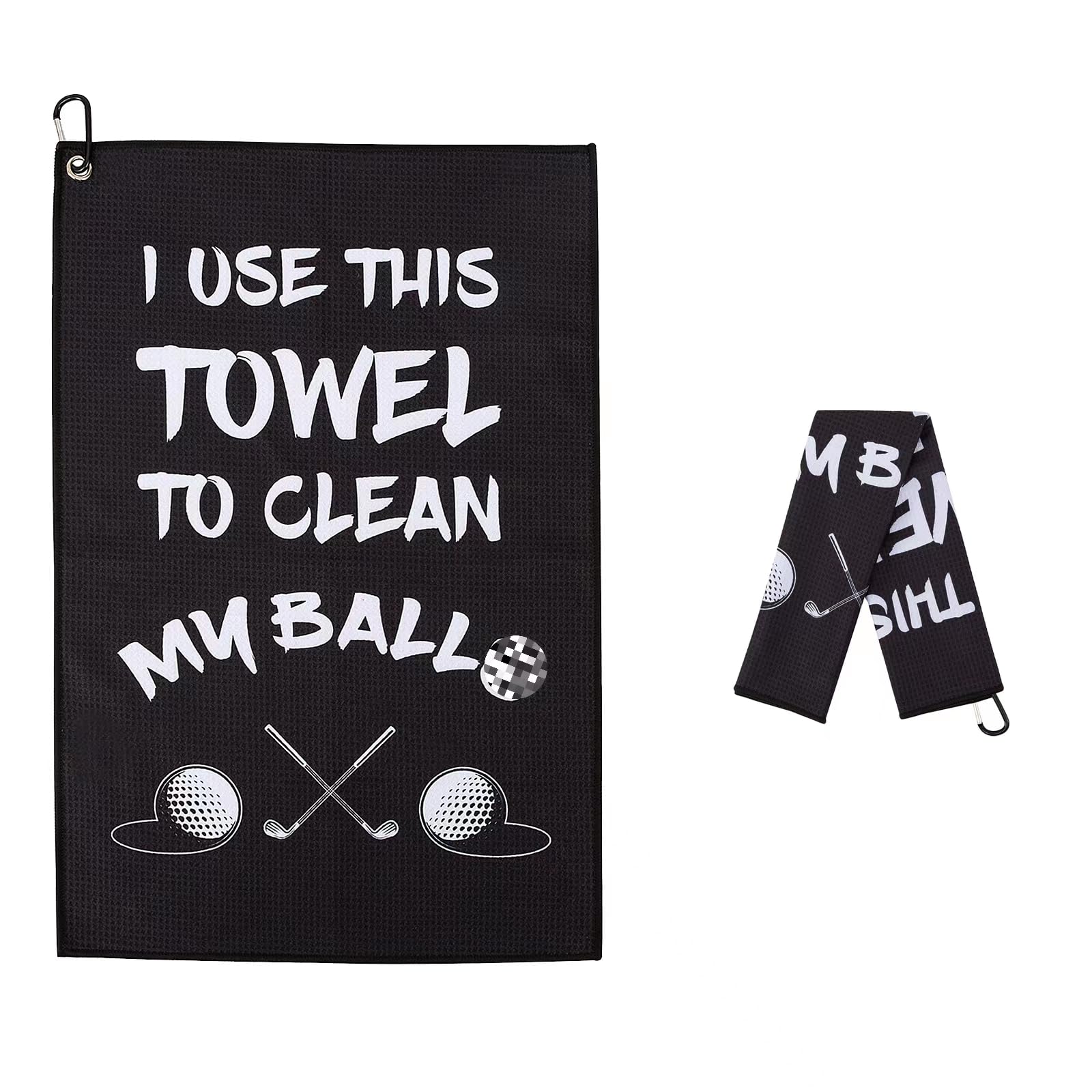 ASIJUNTYECHO Microfiber Golf Towel - Funny Printed Golf Accessory for Men with Clip - Perfect Golf Gift for Husband, Boyfriend or Dad - Ideal for Golf Bags & On-Course Use - Great for Golf Lovers (Black #1)