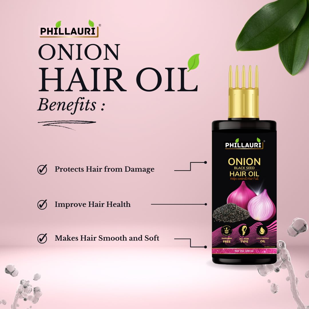 Phillauri Onion Hair Oil for Hair Growth & Anti-Hair Fall - 100ml Natural Treatment for Dandruff & Scalp Care | Promotes Thicker, Stronger Hair | Perfect for Daily Use & Hair Regimen