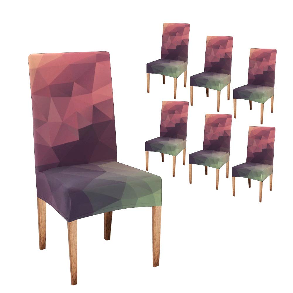 Rainbow Abstract Geometric Dining Chair Covers - Set of 6 Waterproof Slipcovers for Kitchen, Living Room & Party Decor - Modern Stretchable Seat Covers for Home & Event Decoration