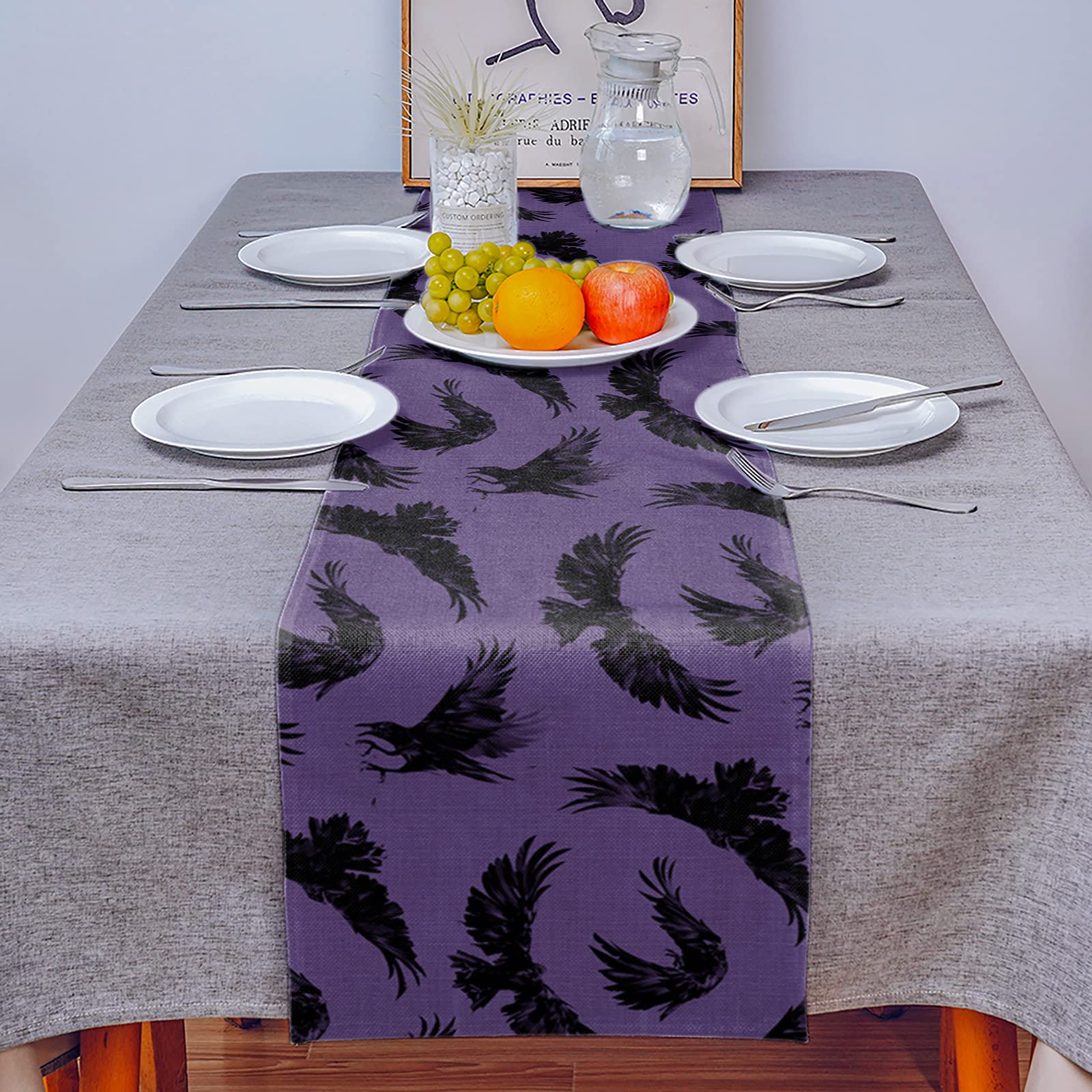 70 Inch Purple Halloween Bat Table Runner for Round, Kitchen, Coffee & Dining Tables - Perfect for Spooky Decor in Living Room & Halloween Parties