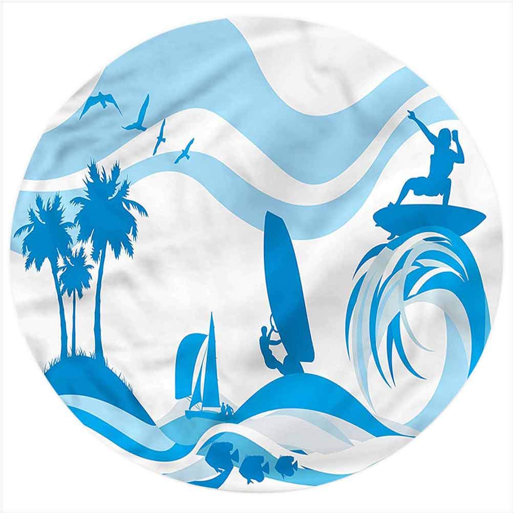 LCGGDB Aquatic Flannel Throw Blanket - Soft Surfer Waves Summer Wrap Blanket for Adults & Kids, 39-Inch Round Novelty Blanket | Perfect for Beach Picnics, Camping, and Cozy Home Decor