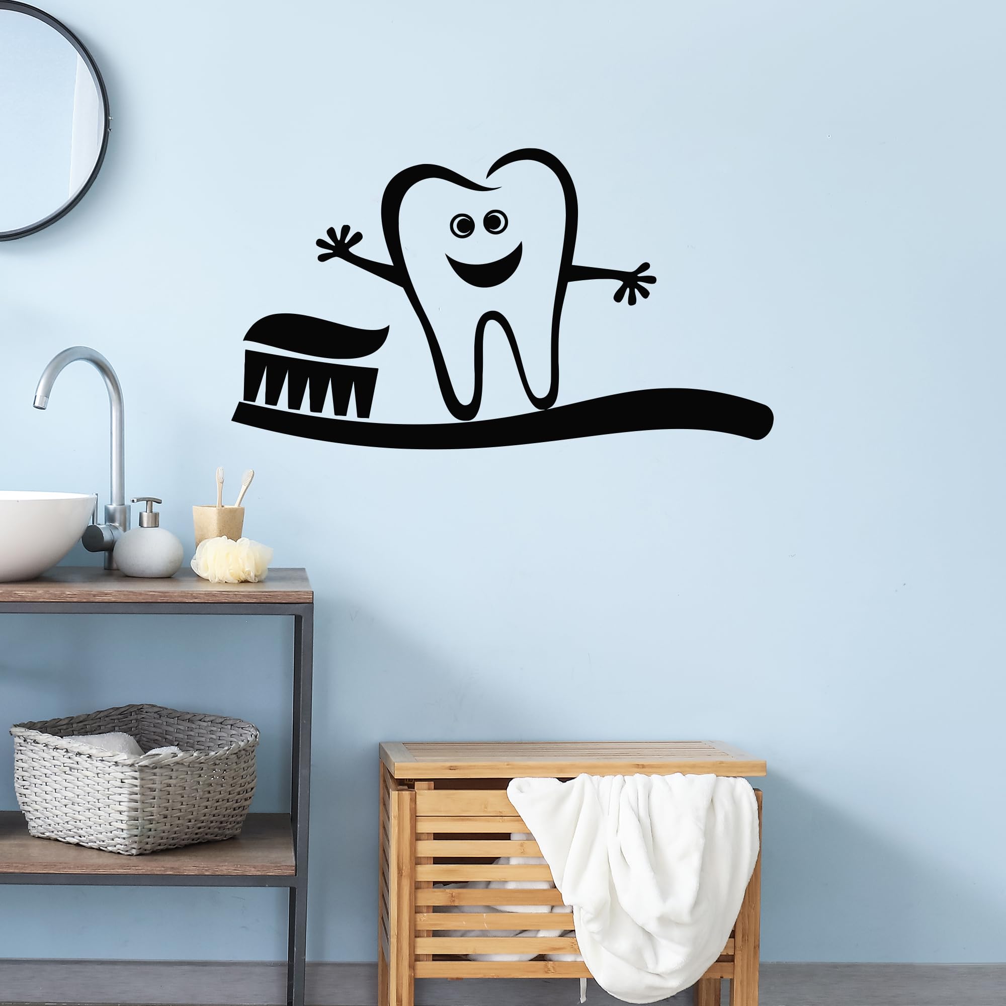 Dental Clinic Vinyl Wall Decal - Kids Teeth Care Stickers, Large Dental Office Decor Mural (G5904) Black - Perfect for Pediatric Dentist Offices & Children's Dental Care Centers