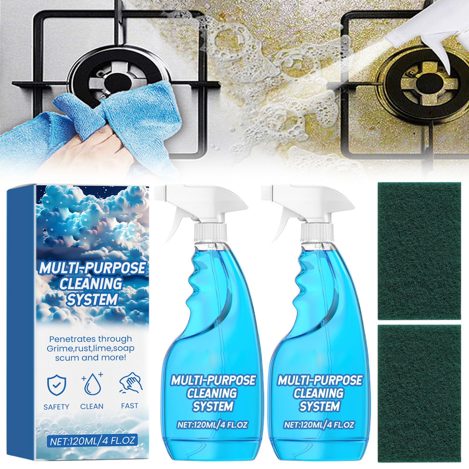 120ml All-Purpose Foaming Spray Cleaner - Multipurpose Kitchen, Oven & Surface Cleaner (2Pcs) | Powerful Degreaser for Stovetops, Countertops & Appliances | Safe for Stainless Steel & Granite