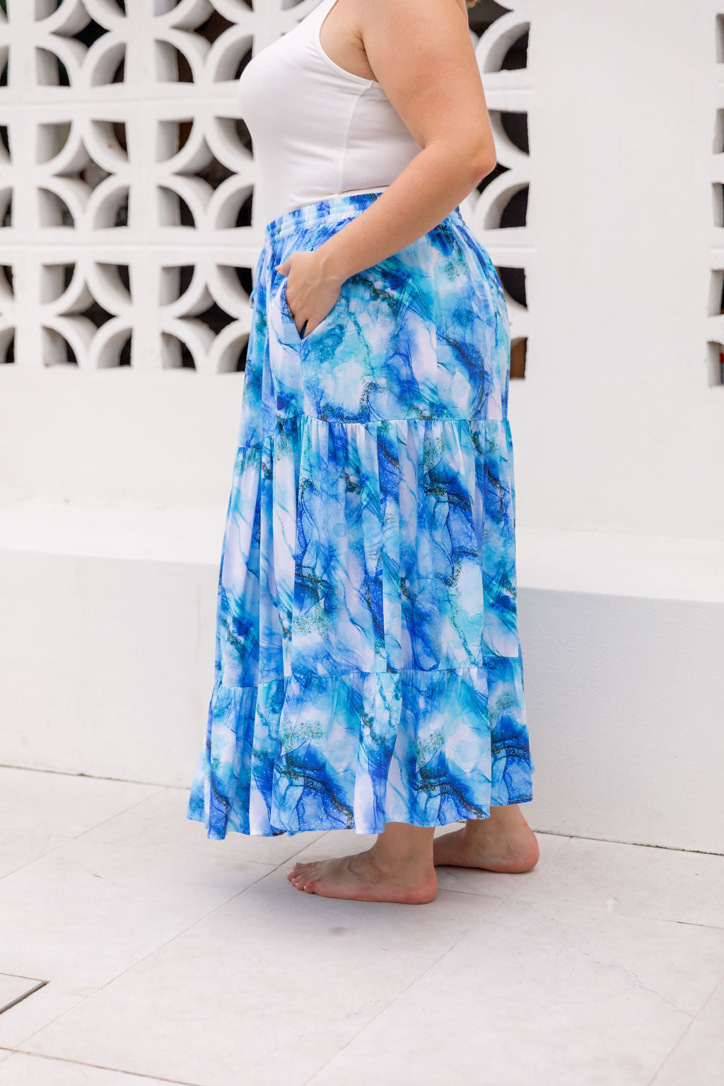 Kimmy Skirt in Mystic Ink - Women's Flowy Midi Skirt with Elastic Waist | Perfect for Casual Wear, Office Outfits & Summer Dresses