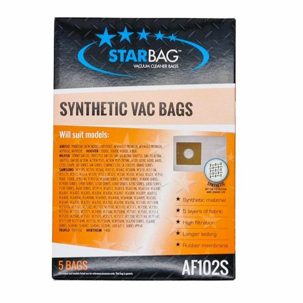 Starbag AF102S Synthetic Vacuum Cleaner Bags - 6 Pack, HEPA Filtration for Dust Mites & Allergens | Compatible with Most Upright Vacuums | Perfect for Home Cleaning, Pet Hair Removal & Allergy Relief