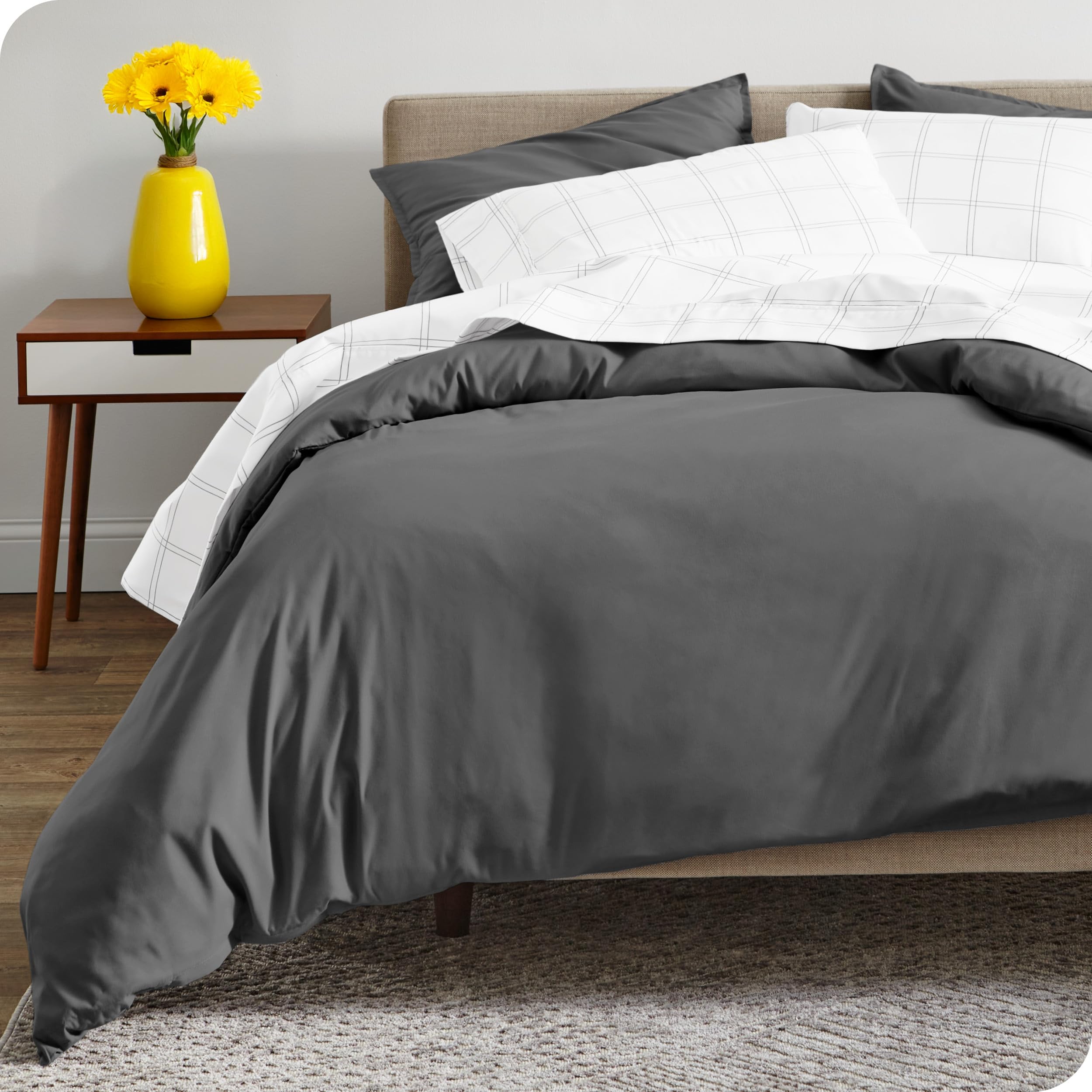 Bare Home 100% Organic Cotton Sateen Duvet Cover Set - Full/Queen Size Bedding - Soft & Luxurious Sateen Weave - Breathable & Hypoallergenic - Grey Duvet Cover for Master Bedroom or Guest Room - Perfect for All Seasons Comfort