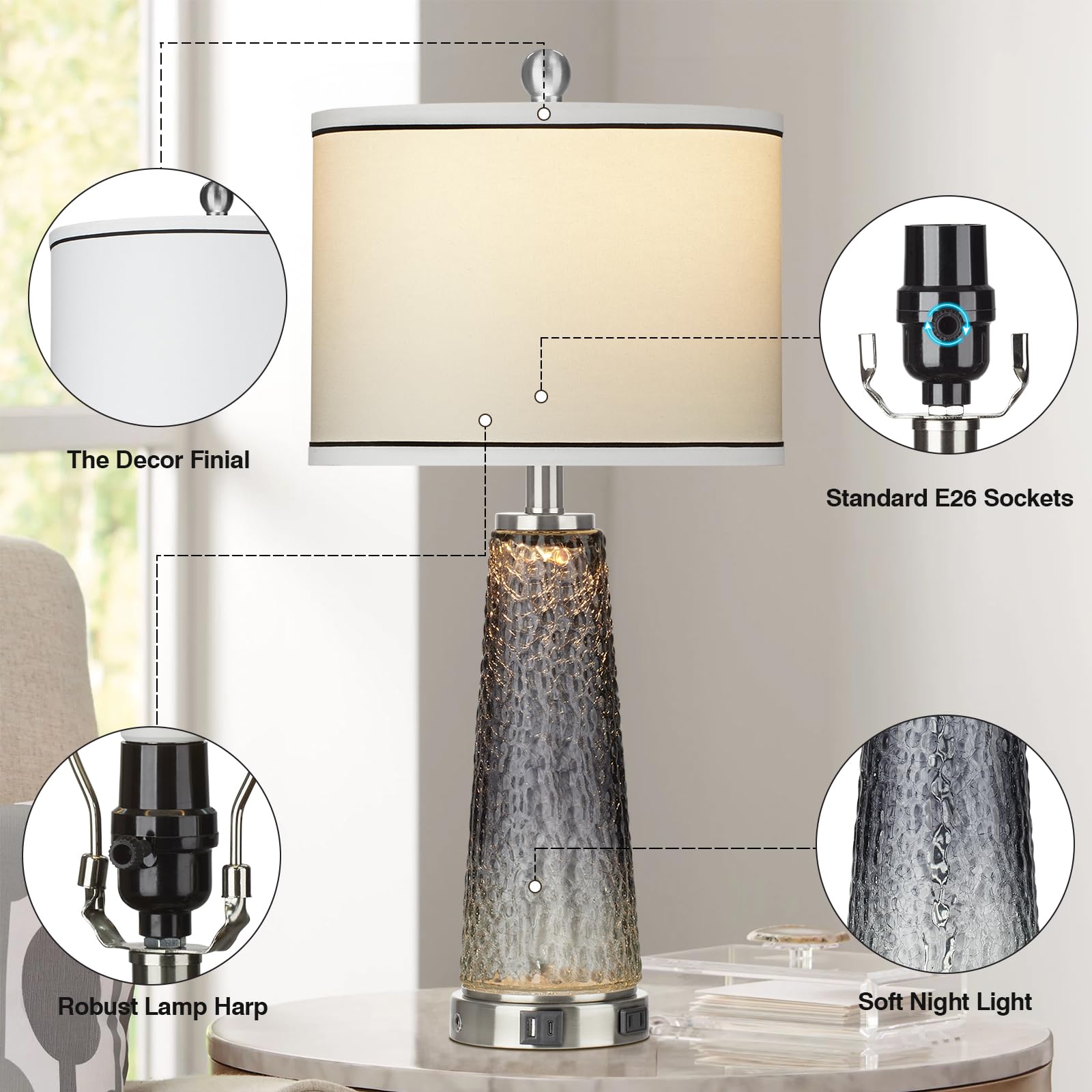 Modern Glass Table Lamp Set of 2 - 26