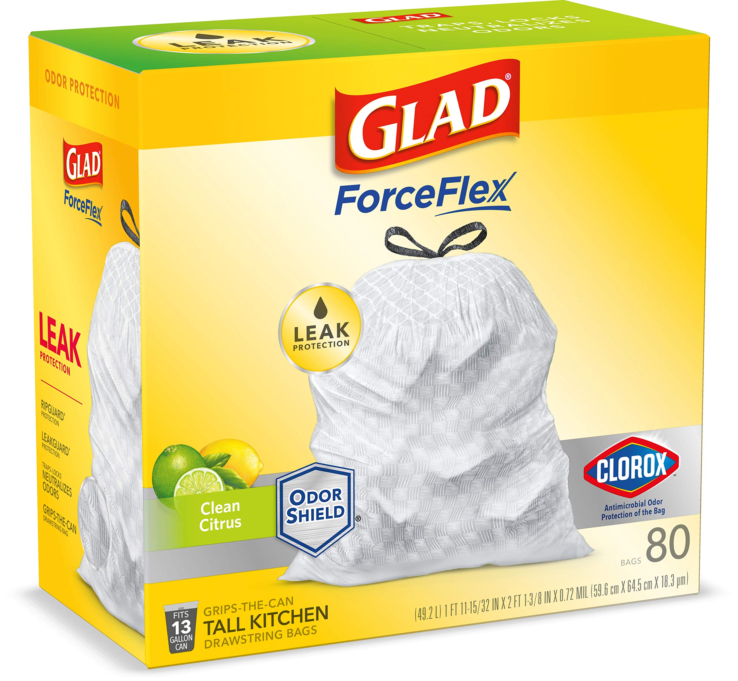 Glad Citrus Scented Trash Bags - 80 Count Heavy Duty Kitchen Garbage Bags for Home & Office Waste Disposal