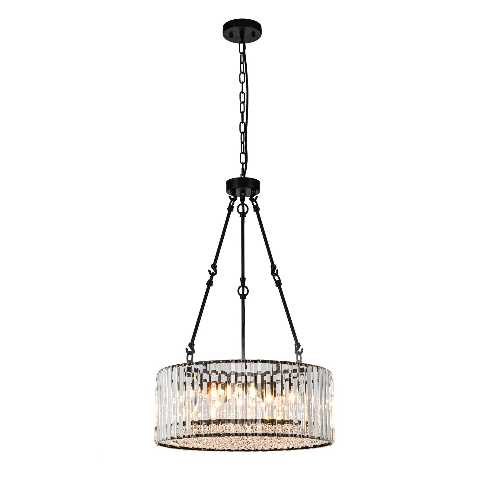 Glowlings 5-Light Glam 20-Inch Wide Round Black Crystal Chandelier - Elegant Ceiling Lighting for Dining Room, Bedroom & Living Room Decor