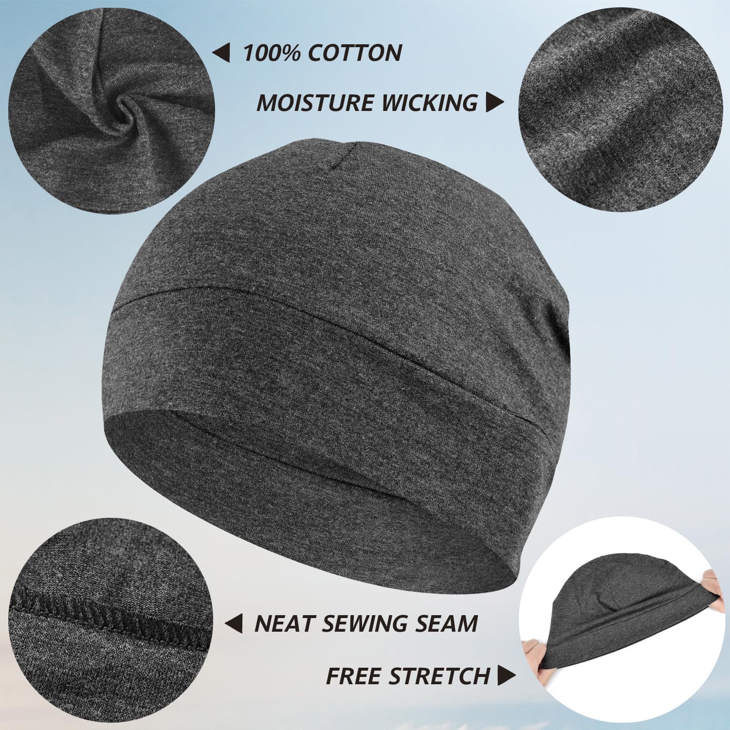 EINSKEY 100% Cotton Beanie Hat 2-Pack - Unisex Skull Cap & Helmet Liner for Running, Cycling, Skiing | Warm Winter Hat for Outdoor Sports, Sleeping & Chemotherapy Headwear