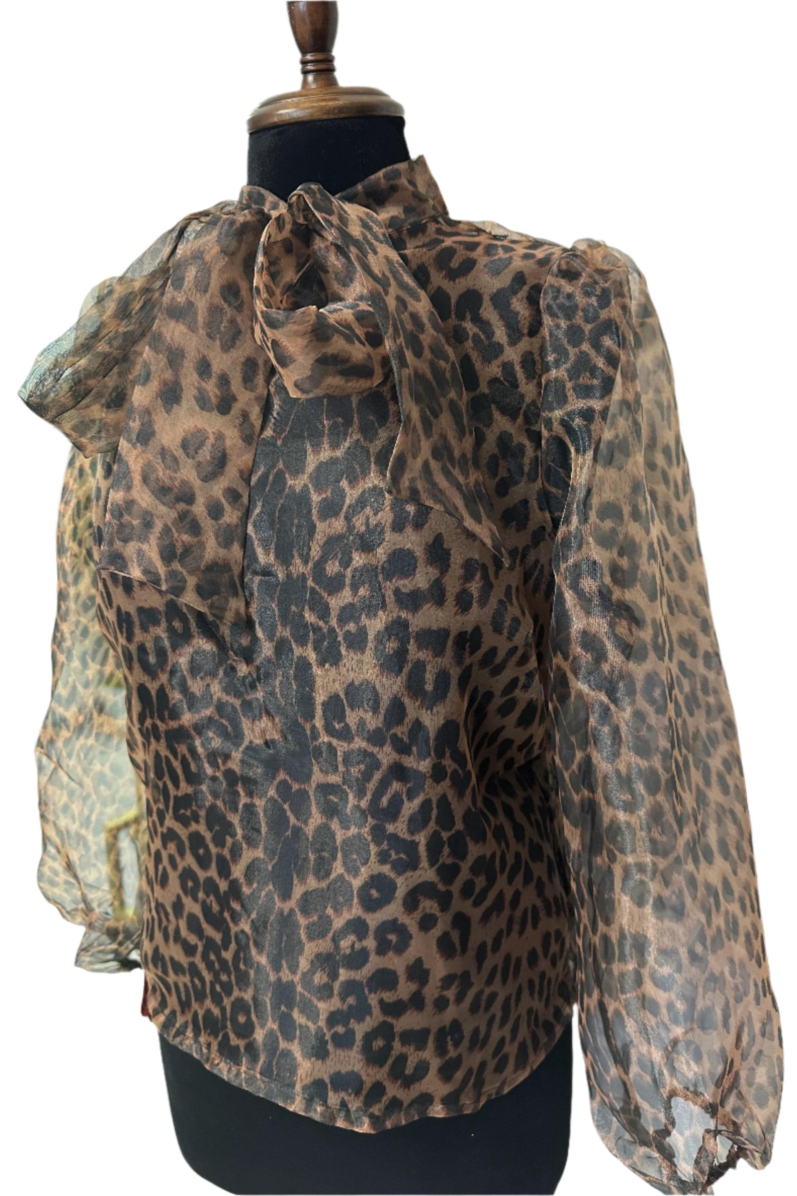 Jane's Elegant Leopard Print Organza Blouse for Women | Trendy Animal Print Top for Party, Office & Date Night Outfits