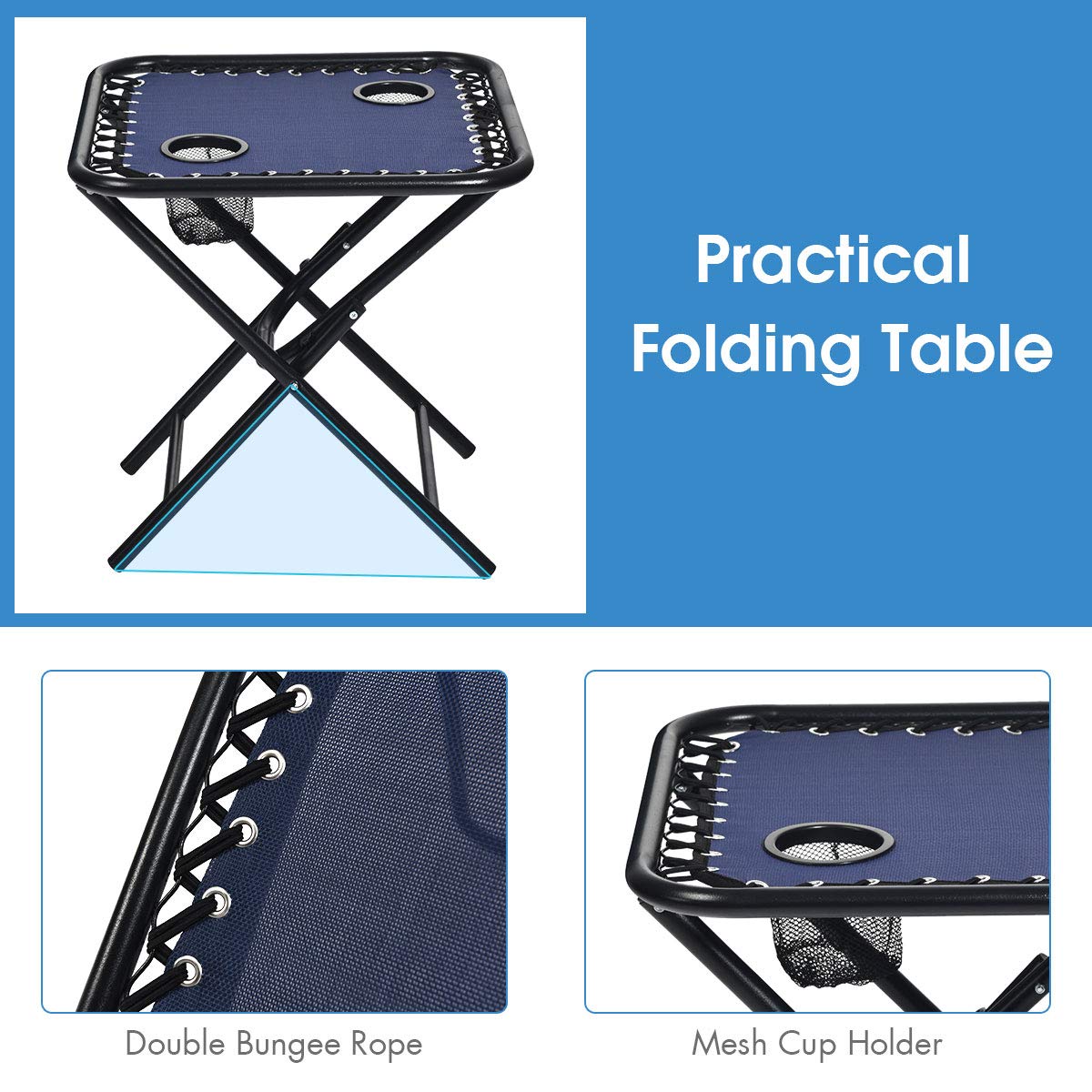 Giantex 3-Piece Zero Gravity Chair Set - Patio Chaise Lounge Chairs with Folding Table for Outdoor, Poolside, Backyard & Garden Relaxation (Navy Blue) - Perfect for Sunbathing, Lounging & Reading by the Pool