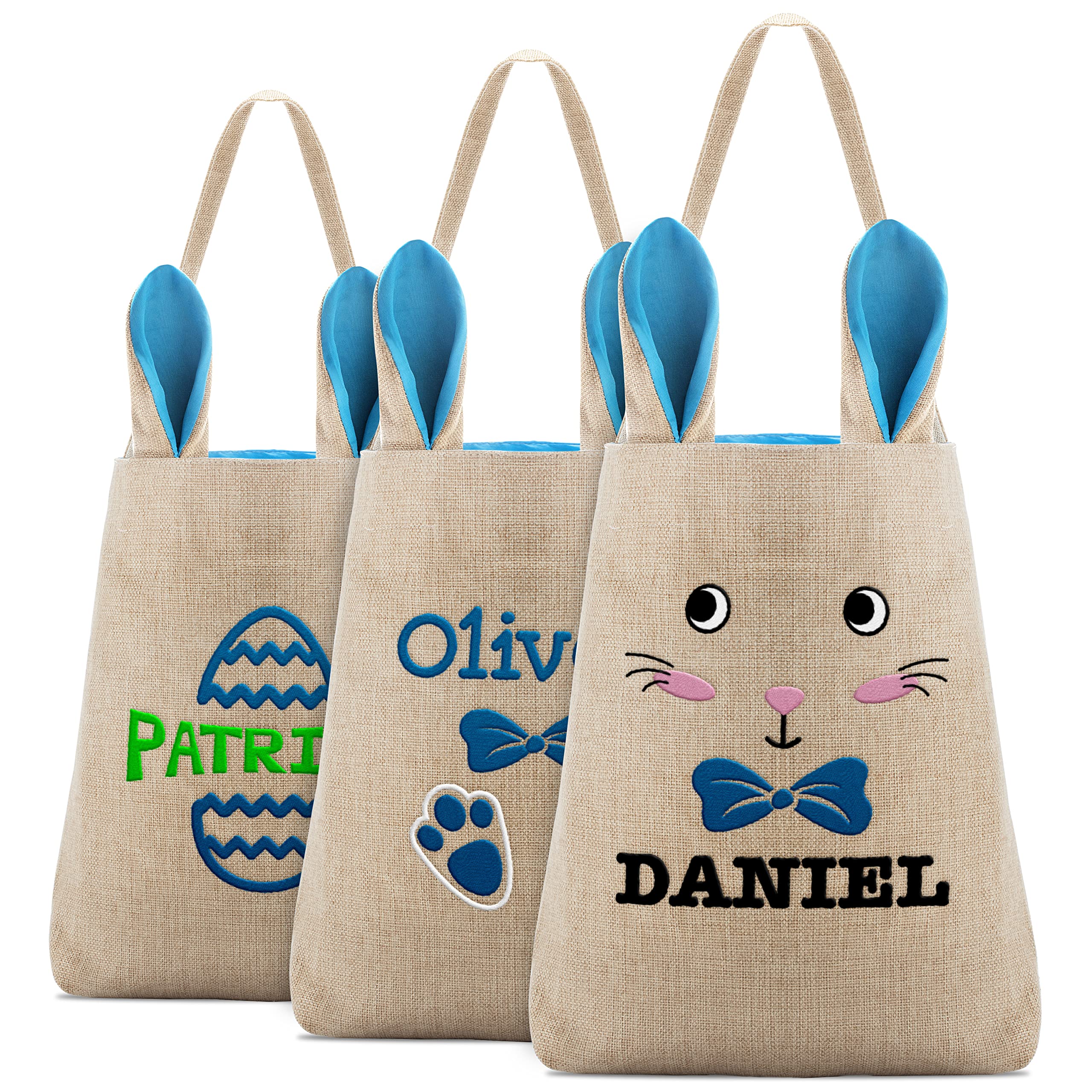 Personalized Embroidered Easter Basket for Kids - 7 Adorable Designs & 2 Color Options - Reusable Easter Bunny Tote Bags for Boys & Girls - Custom Easter Gift - Blue - Perfect for Easter Egg Hunts, Church Events & Spring Celebrations