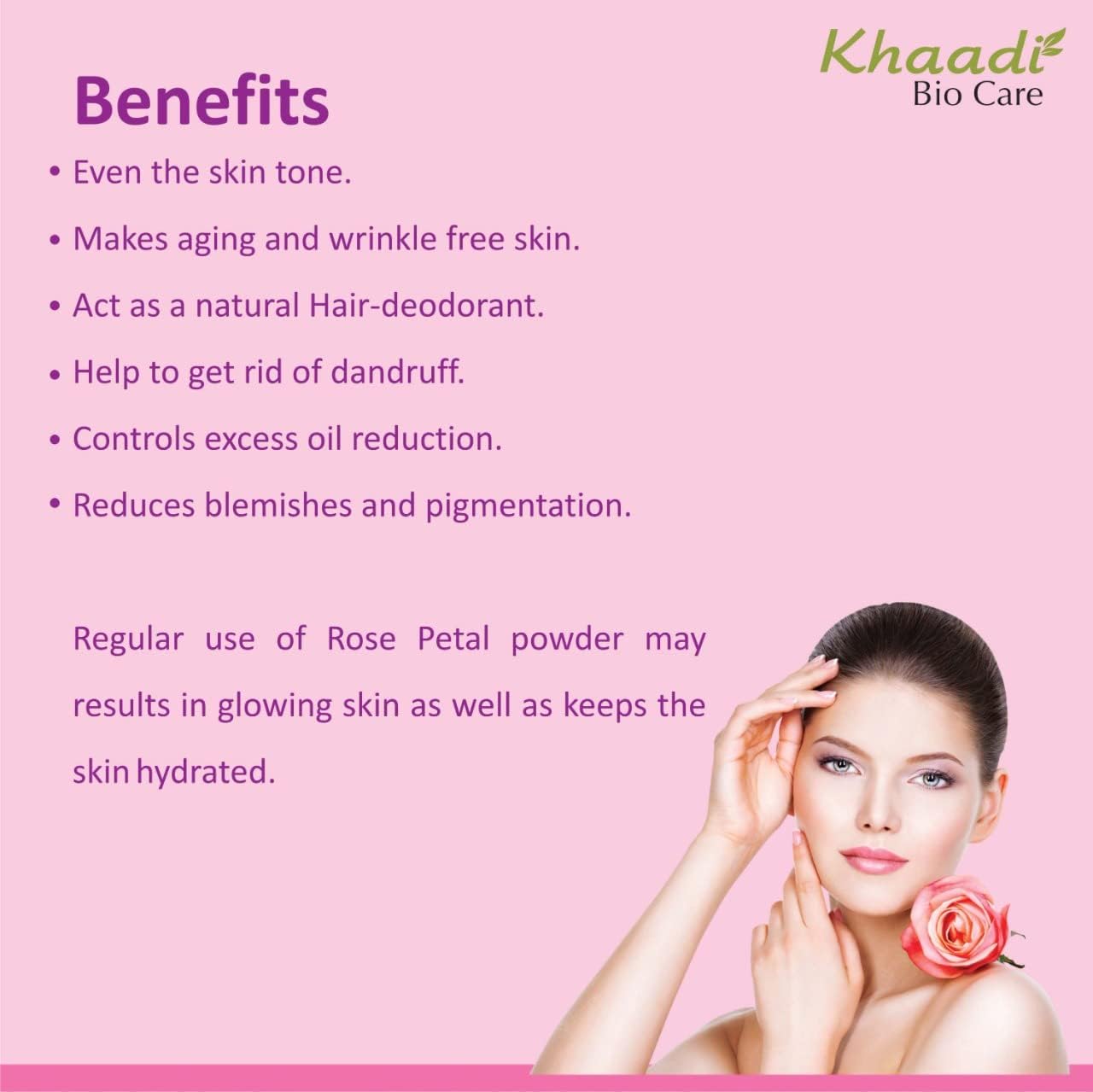 Khaadi BioCare Rose Petals Powder (Rosa Indica) for Skin Care - Vitamin A & C Enriched, Promotes Collagen Production & Skin Cell Renewal for Glowing Healthy Skin - 2 Pack (100g Each) Total 200g - Perfect for DIY Face Masks, Serums & Natural Skincare Routines