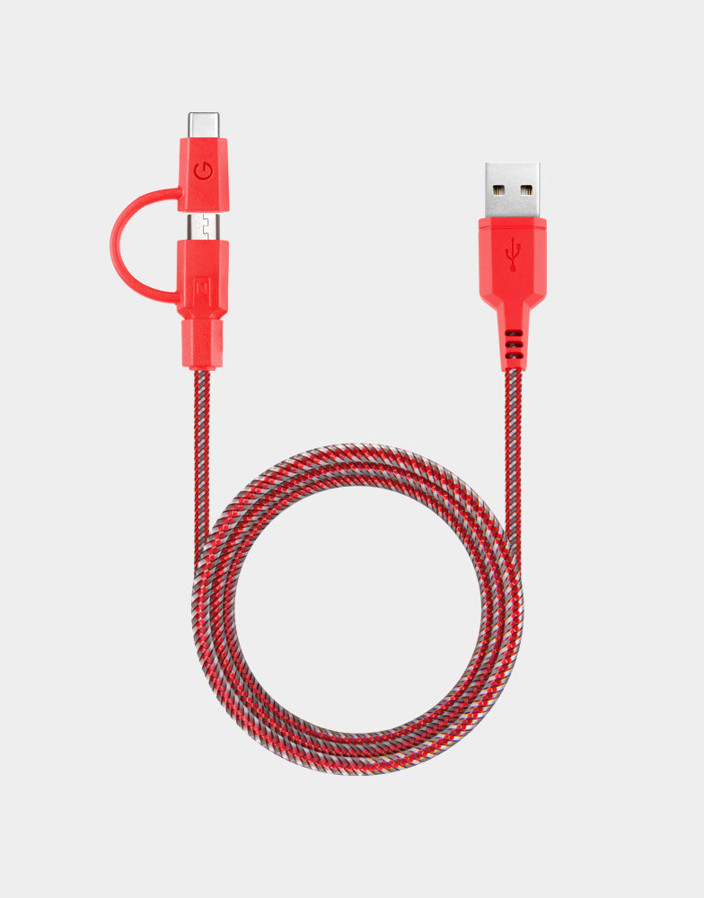 NyloTough 2 in 1 USB C + Micro USB 1.5M Fast Charging Cable - Durable Nylon Braided Cord for iPhone, Samsung, Android Phones & Tablets - Perfect for Home, Office & Travel Charging