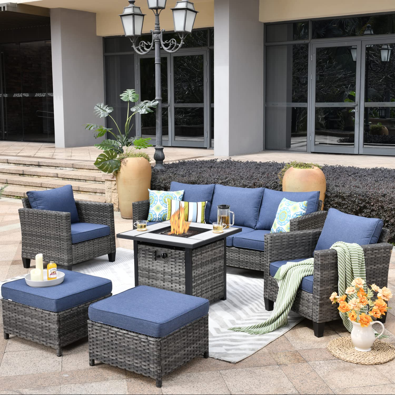 Modern 6-Piece Outdoor Patio Furniture Set with 30