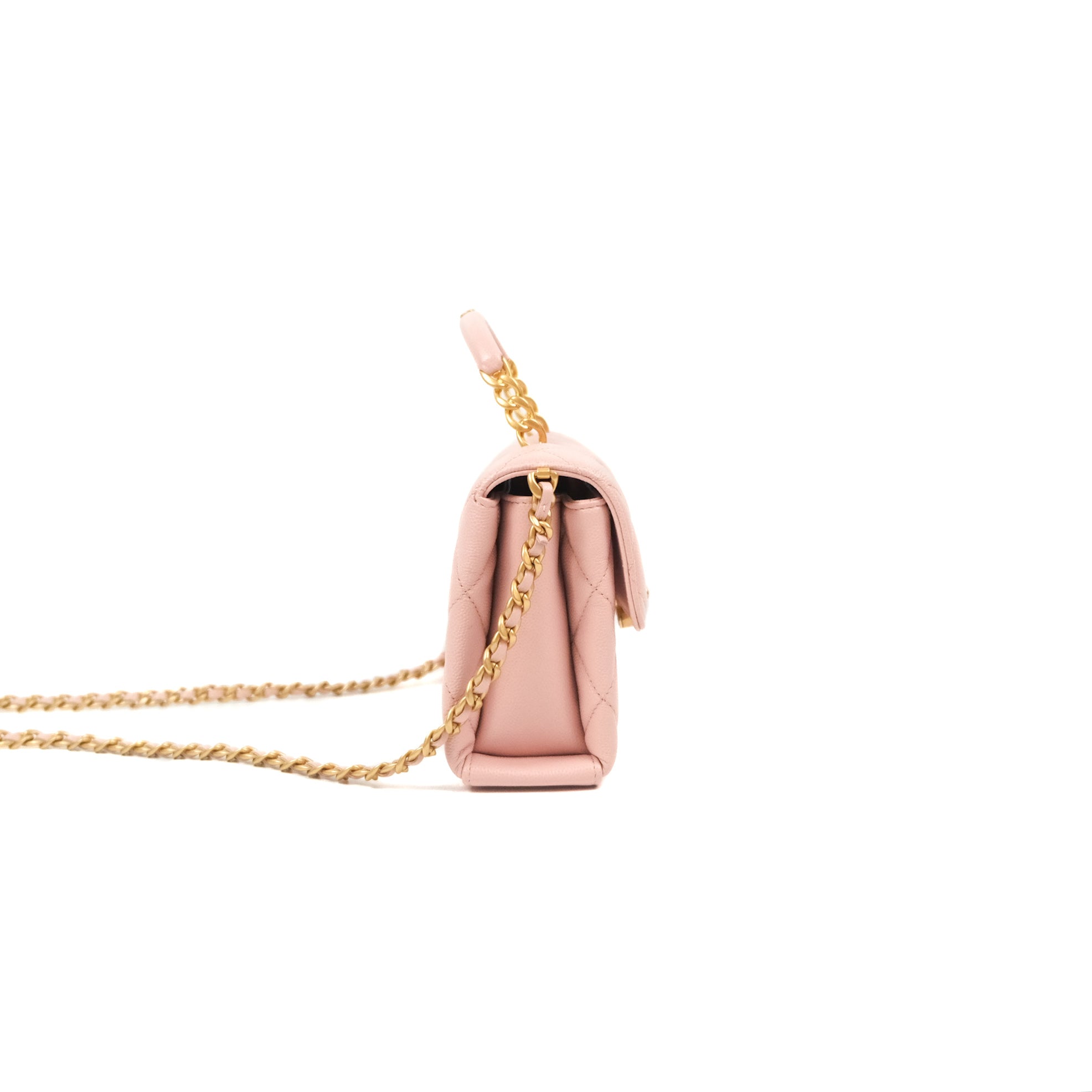 Chanel Carry Me Top Handle Flap Bag in Pink Caviar Leather with Aged Gold Hardware 23S Collection - Perfect for Date Nights, Parties & Special Occasions