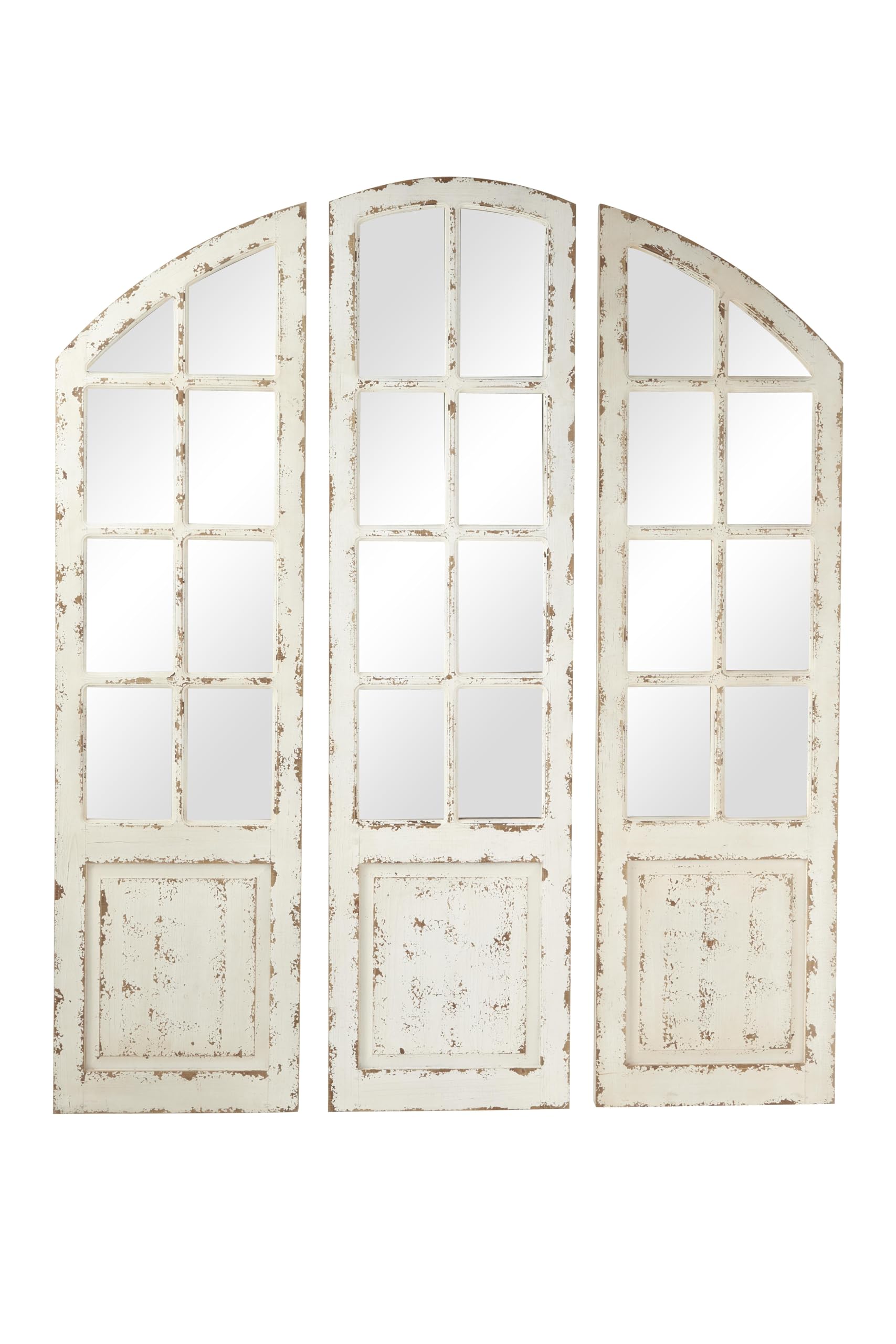 Vintage Wood Wall Mirror Set of 3 - Small White Decorative Mirrors for Bathroom, Bedroom & Entryway Decor