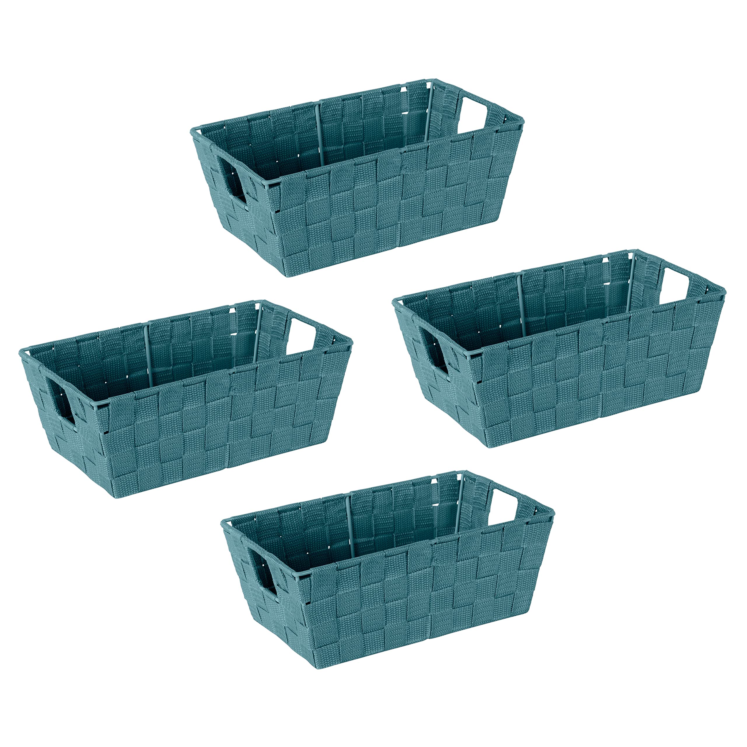 Simplify Small Shelf Woven Strap Tote - Decorative Storage Basket with Built-in Handles | 4-Pack Organizer for Closet, Bedroom, Bathroom & Nursery | Perfect for Accessories, Toys & Gifts | Sapphire Blue Home Decor
