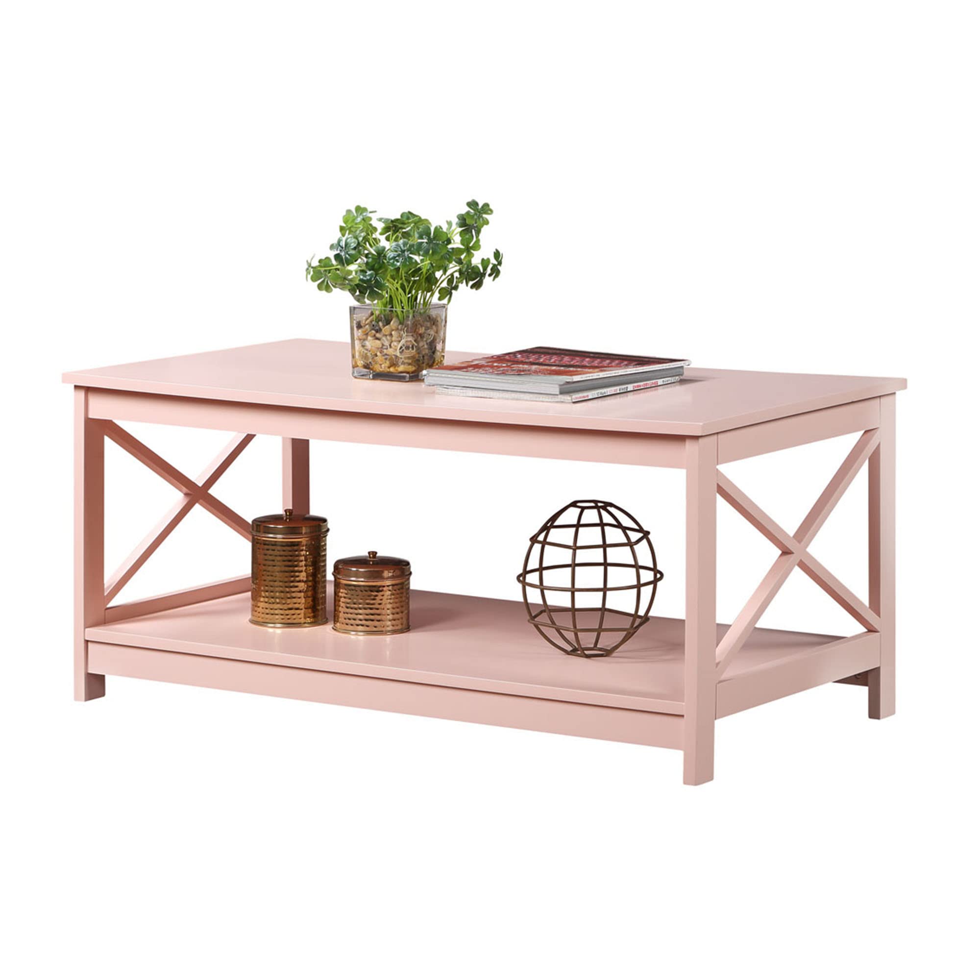 Oxford Coffee Table with Shelf - Modern Blush Pink End Table for Living Room, Bedroom & Office - Sturdy & Stylish Home Decor Furniture