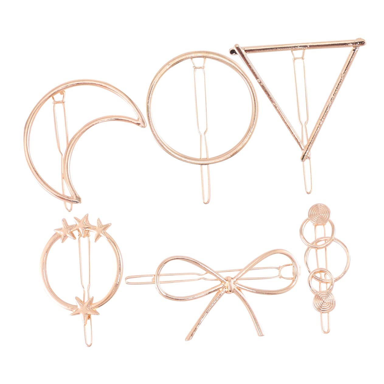 Minkissy 6pcs Women's Geometric Hair Clips - Gold Metal Hair Barrettes for Girls & Women, Moon & Triangle Hair Clips for Styling, Hair Accessories for Everyday, Parties & Weddings