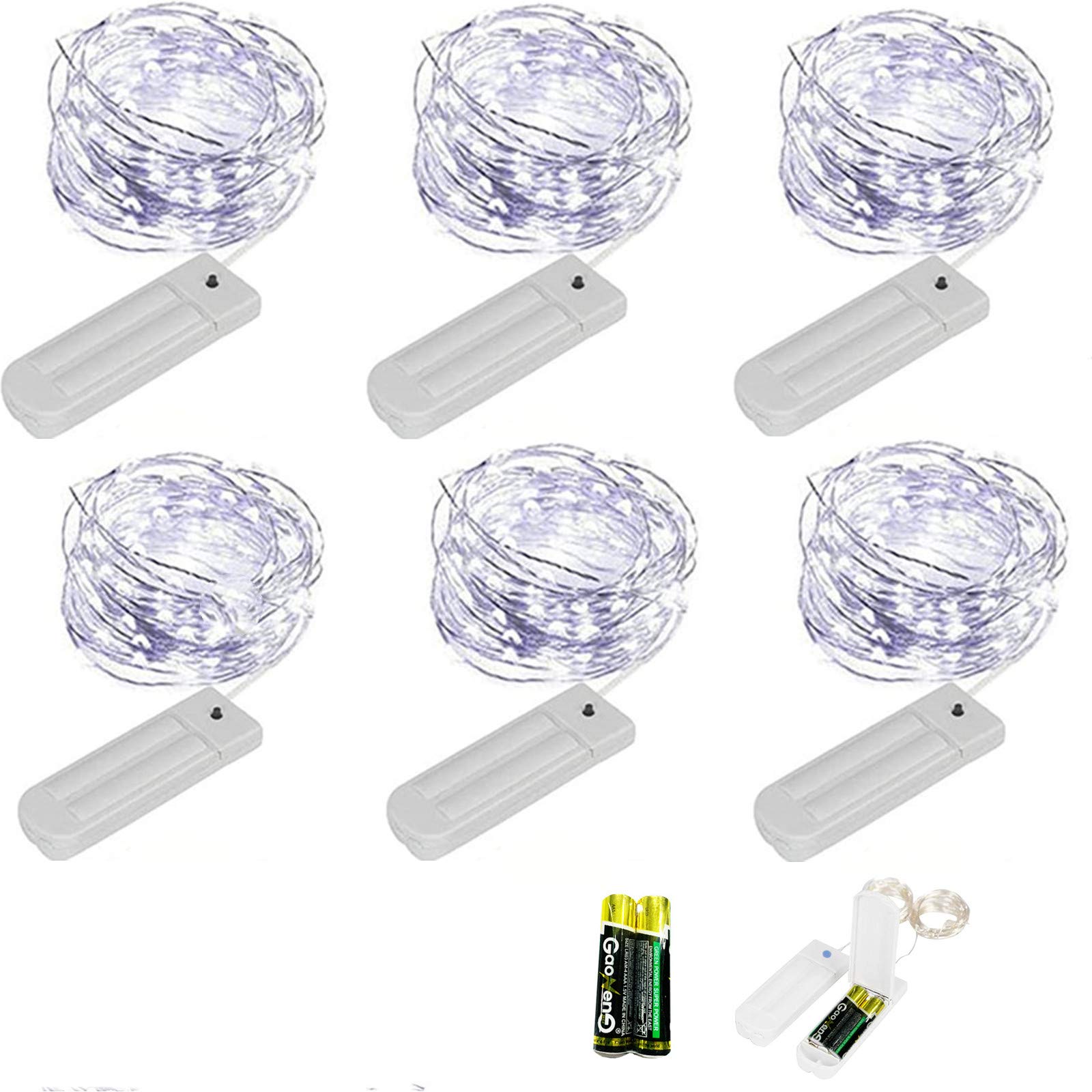 6 Pack Fairy Lights with Timer - 10 Ft 50 LED Battery Operated String Lights, 7 Lighting Modes for DIY, Wedding, Bedroom, Table & Party Decorations (Cool White) | Perfect for Indoor & Outdoor Holiday Decor, Christmas Tree Lighting, Garden Accents and Romantic Ambiance