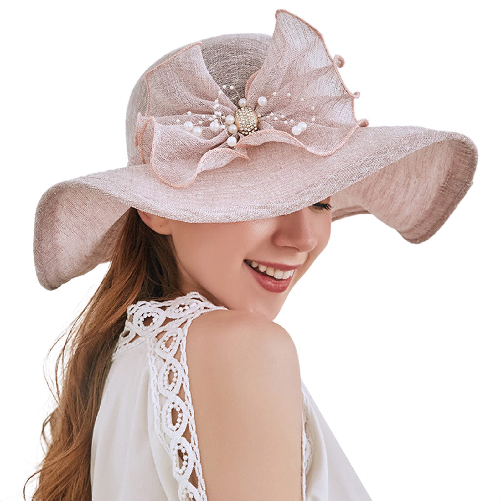 Boys & Women's Sun Hat - Wide Brim Summer Beach Hat with Floral Design for Bridal Shower, Outdoor Activities & UV Protection