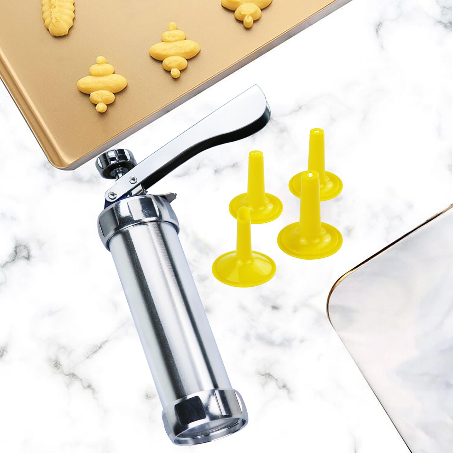 Best Cookie Press Maker Machine - Icing Gun Kit with 20 Discs & 4 Decoration Tips for Home Baking, DIY Cookies, Cakes, Cupcakes - Perfect for Holidays, Parties & Gift Giving