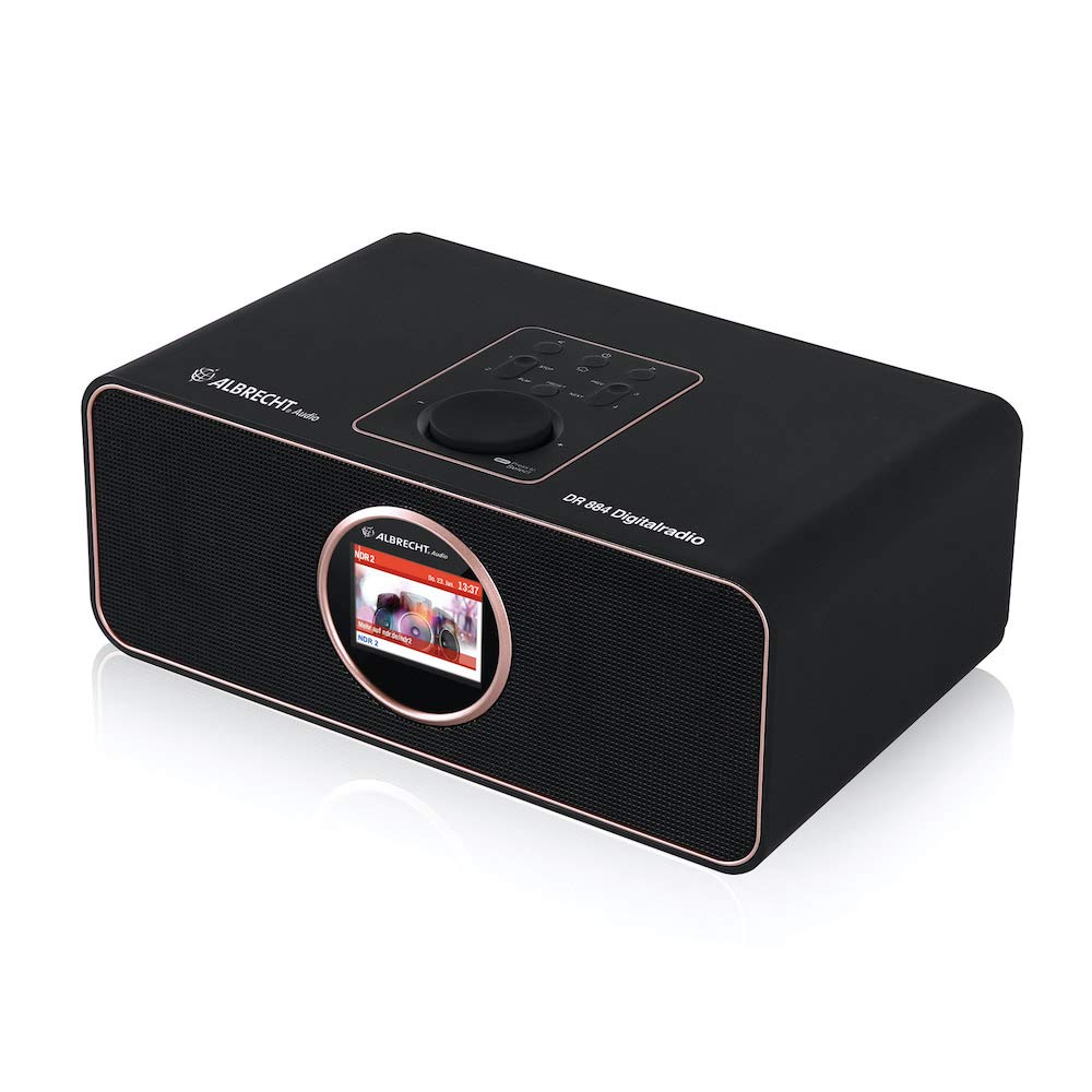 Albrecht DR 884 Compact Digital Radio System - DAB+, FM RDS, Bluetooth, USB, Color Display, Smartphone Music Streaming, 2x7W Output (Black) - Perfect for Home, Office, and Travel Use