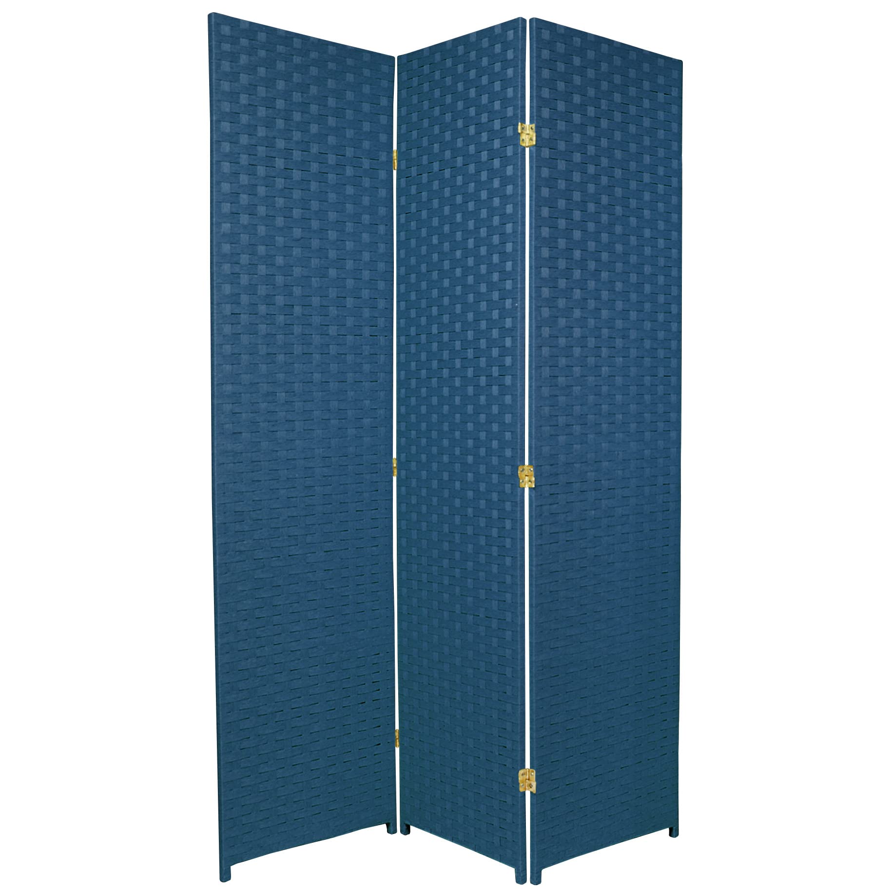 6 ft. Tall Red Lantern Woven Fiber Room Divider - Special Edition Blue Jeans Design - 3 Panel Folding Screen for Home Decor, Office Partition & Asian-Themed Events