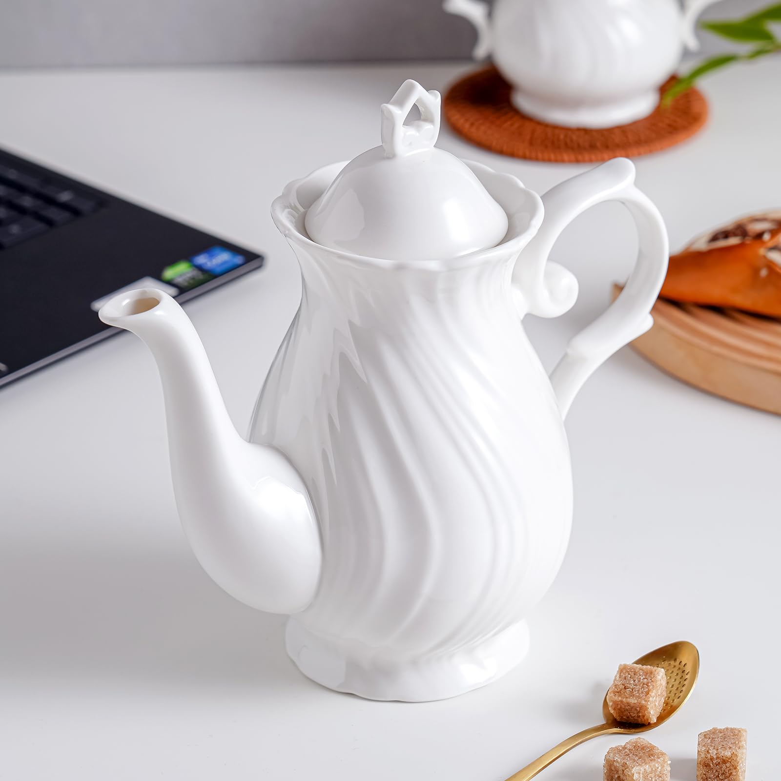 Premium Ceramic Teapot with Lid - 38.8 Oz Porcelain Tea Kettle for Tea, Coffee, Milk & Herbal Infusions - Perfect for Home, Office & Gift Giving