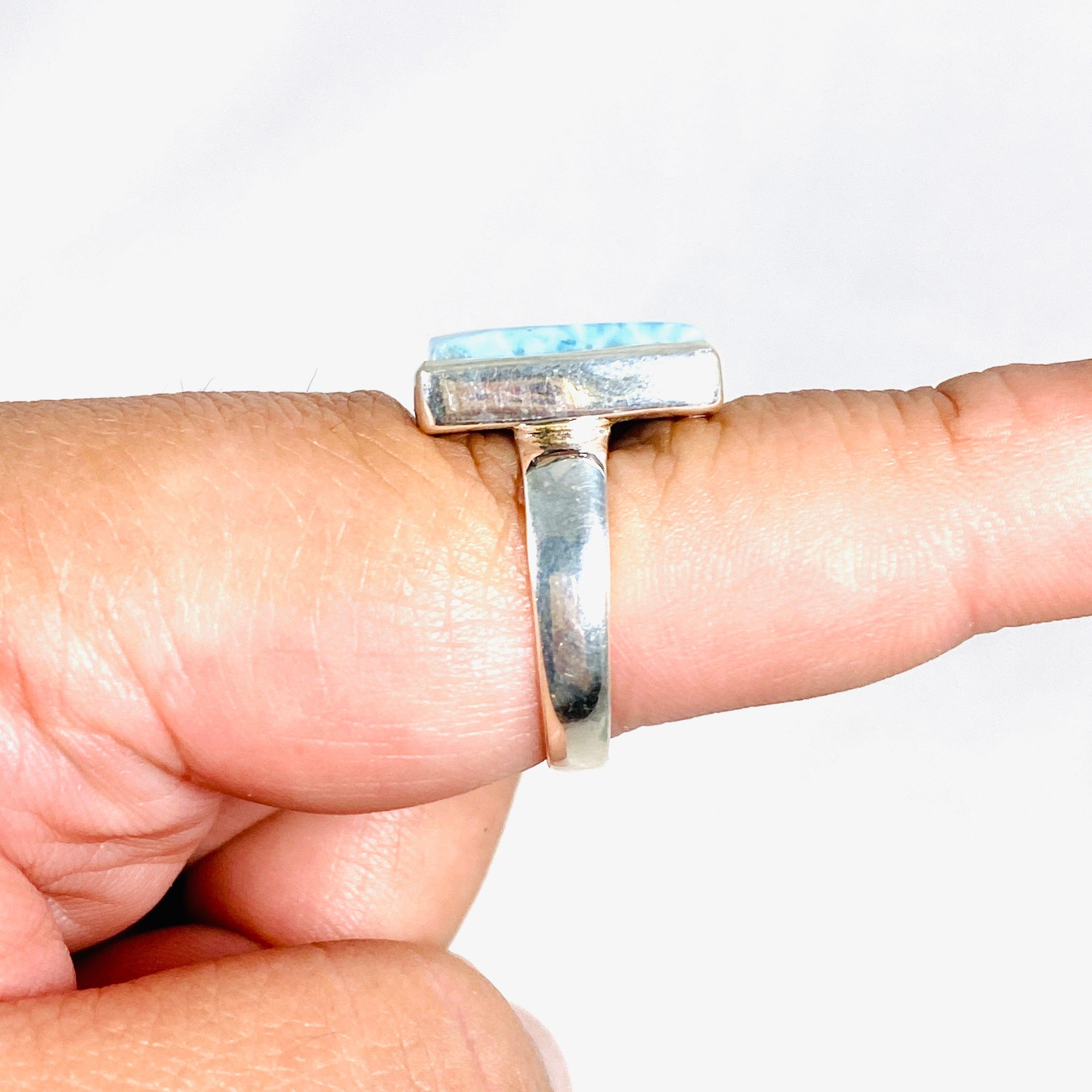 Larimar Square Ring Size 9 - Genuine Blue Stone Jewelry for Women, Sterling Silver Band, KRGJ3089 | Perfect for Everyday Wear, Gift Giving & Special Occasions