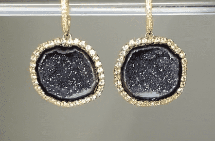 Black Tabasco Geode Earrings - Diamond Style Statement Earrings for Women | Handmade Dangle Earrings for Party, Wedding & Evening Outfits