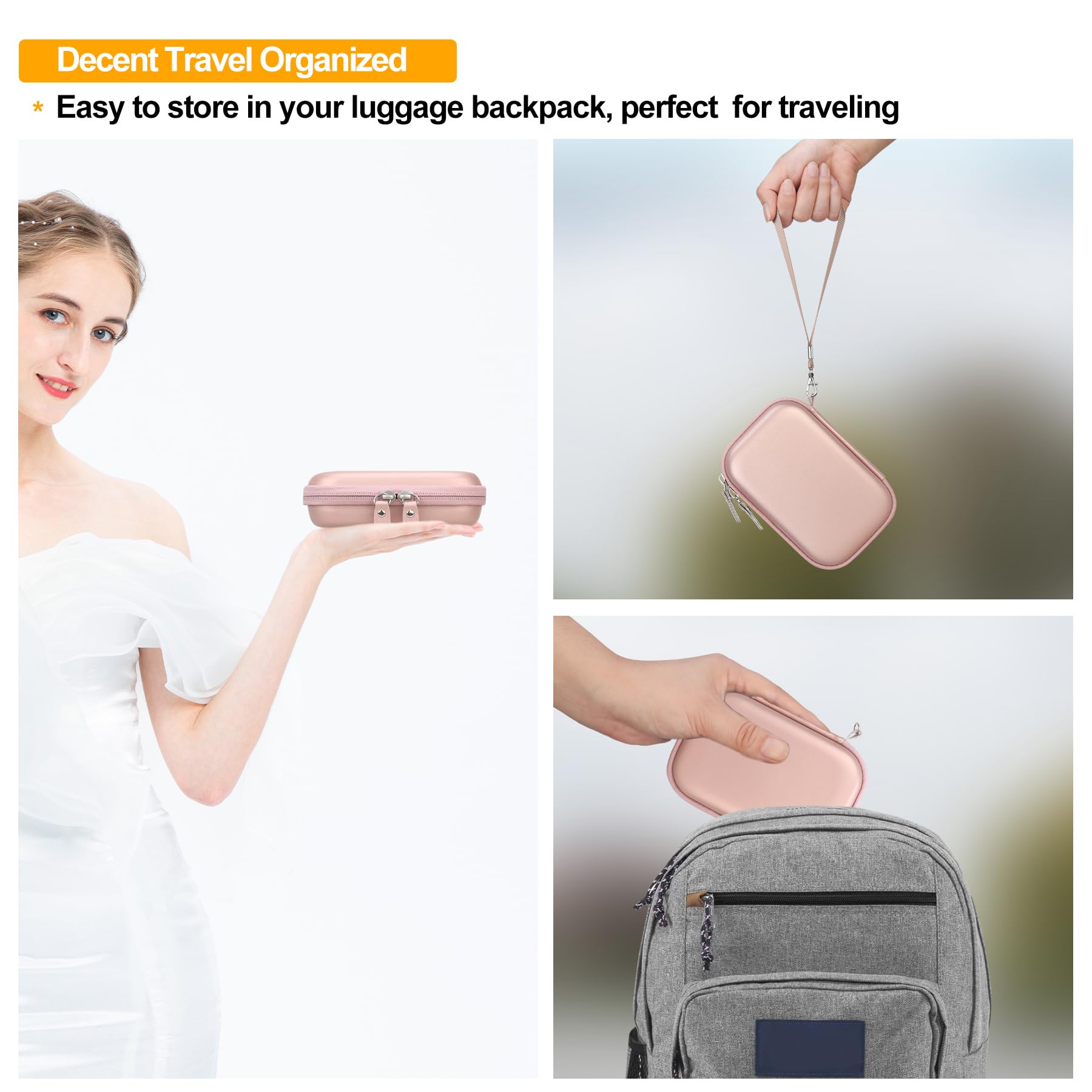 Elonbo Portable Travel Carrying Case for Canon Ivy 2 Mini & Ivy Mini Photo Printer - Bluetooth Instant Camera Storage Bag with Mesh Pocket for Photo Paper & Cables (Rose Gold) - Perfect for Travel, Home Use & On-the-Go Printing