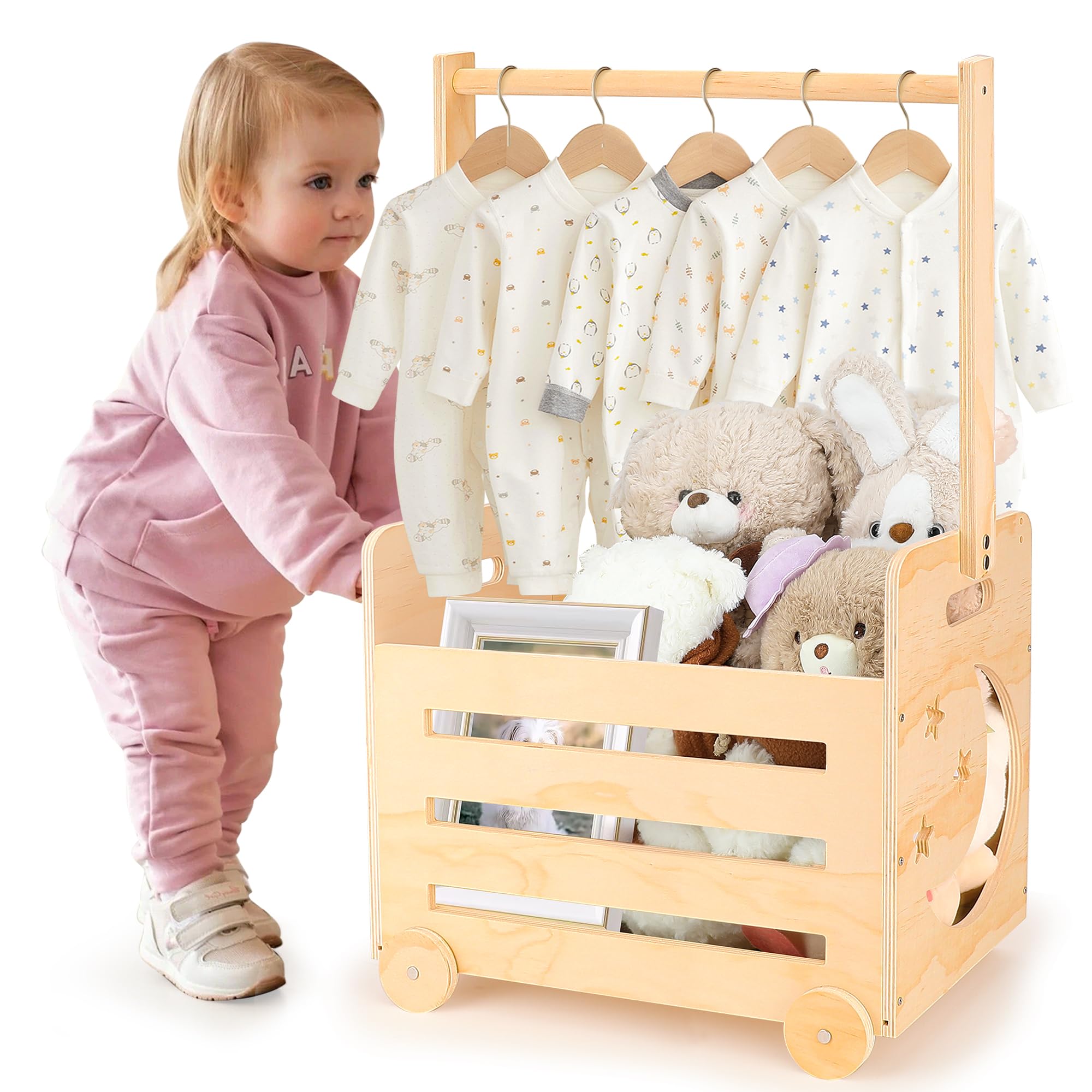 Personalized Wooden Baby Shower Crate with Wheels & Ergonomic Handle - Pushable Baby Gift Basket for Newborn Boys & Girls - 28